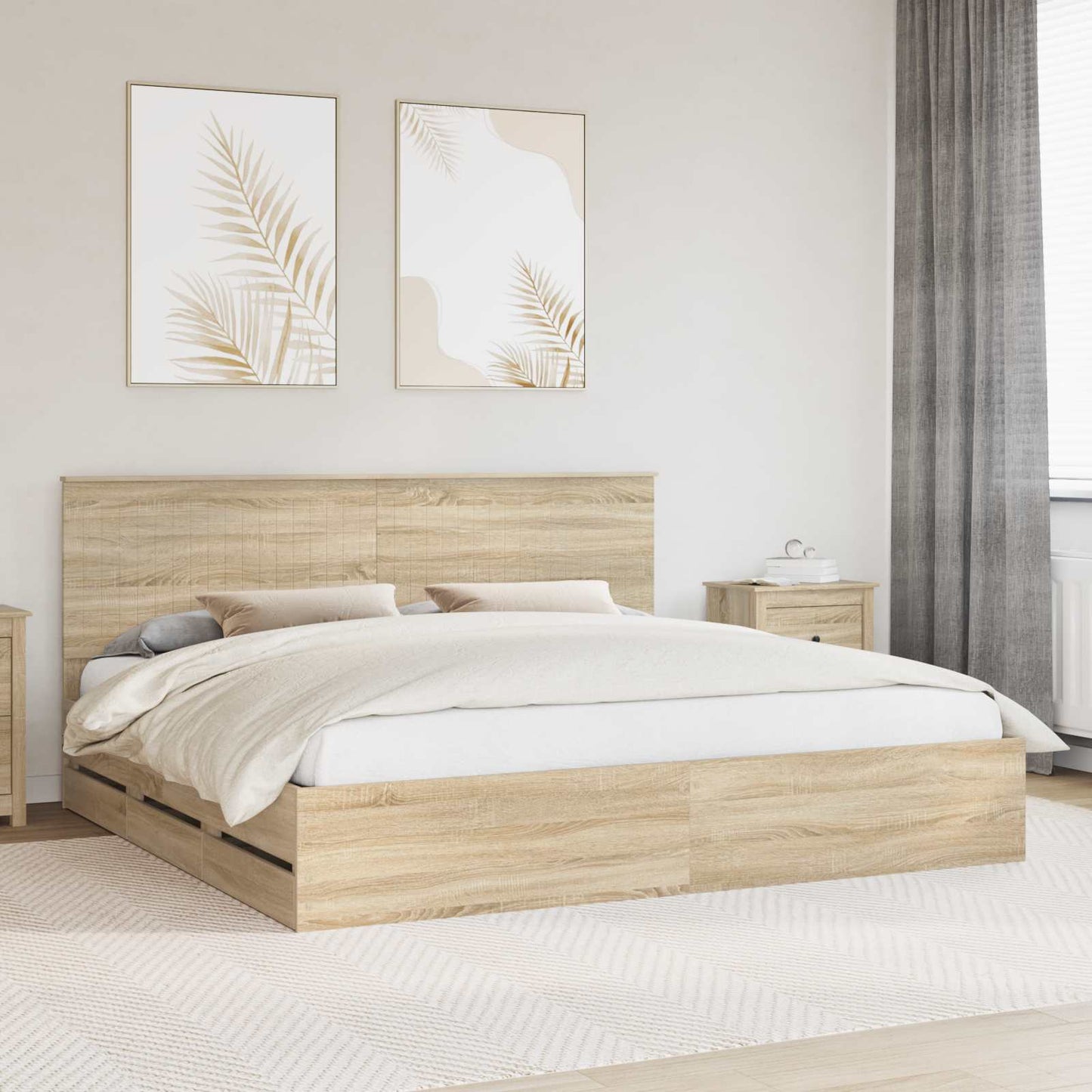 Bedframe met lade Sonoma Eiken 200 x 200 cm Ingenieurshout is nu te koop bij PeponiXL, paradijselijk wonen!