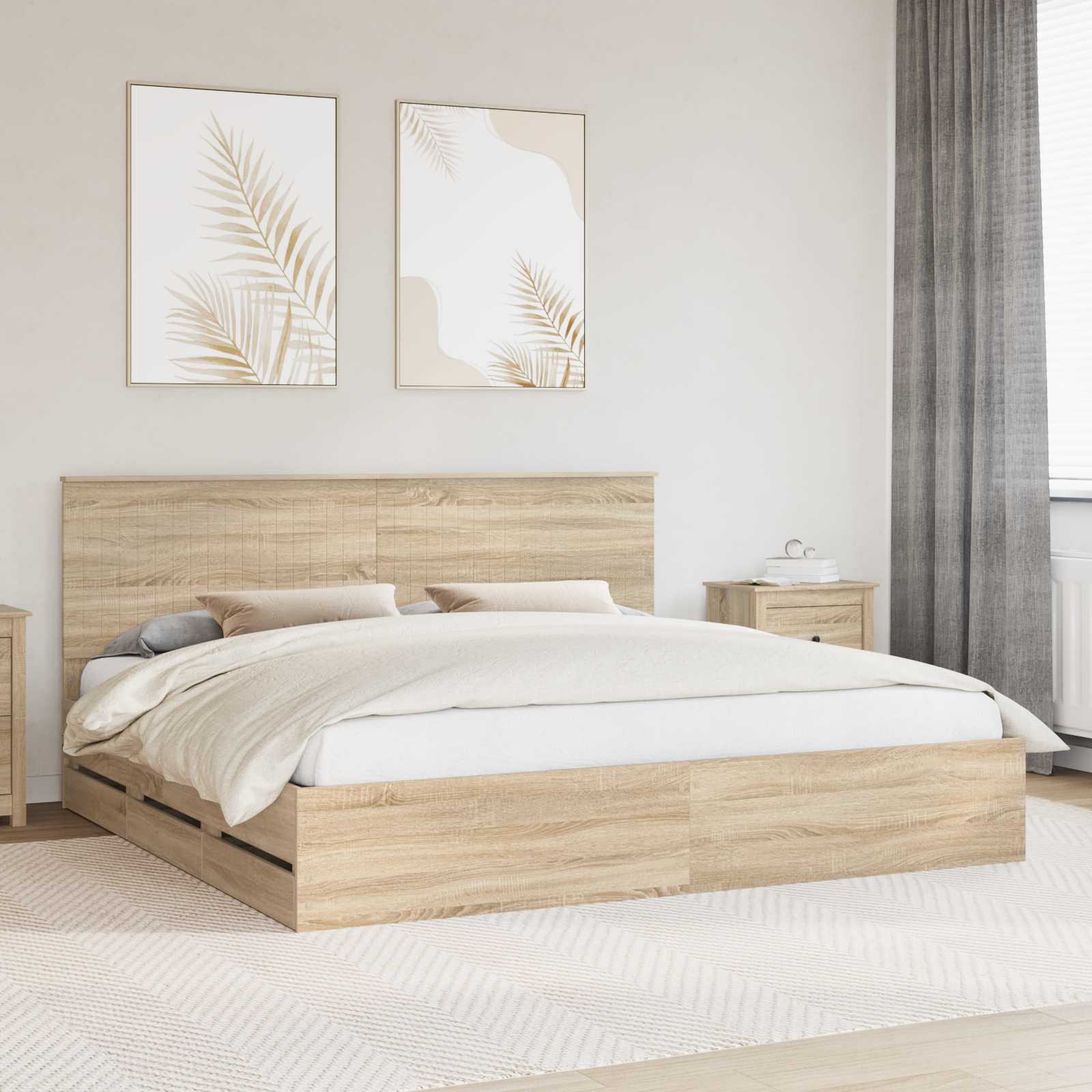 Bedframe met lade Sonoma Eiken 200 x 200 cm Ingenieurshout is nu te koop bij PeponiXL, paradijselijk wonen!
