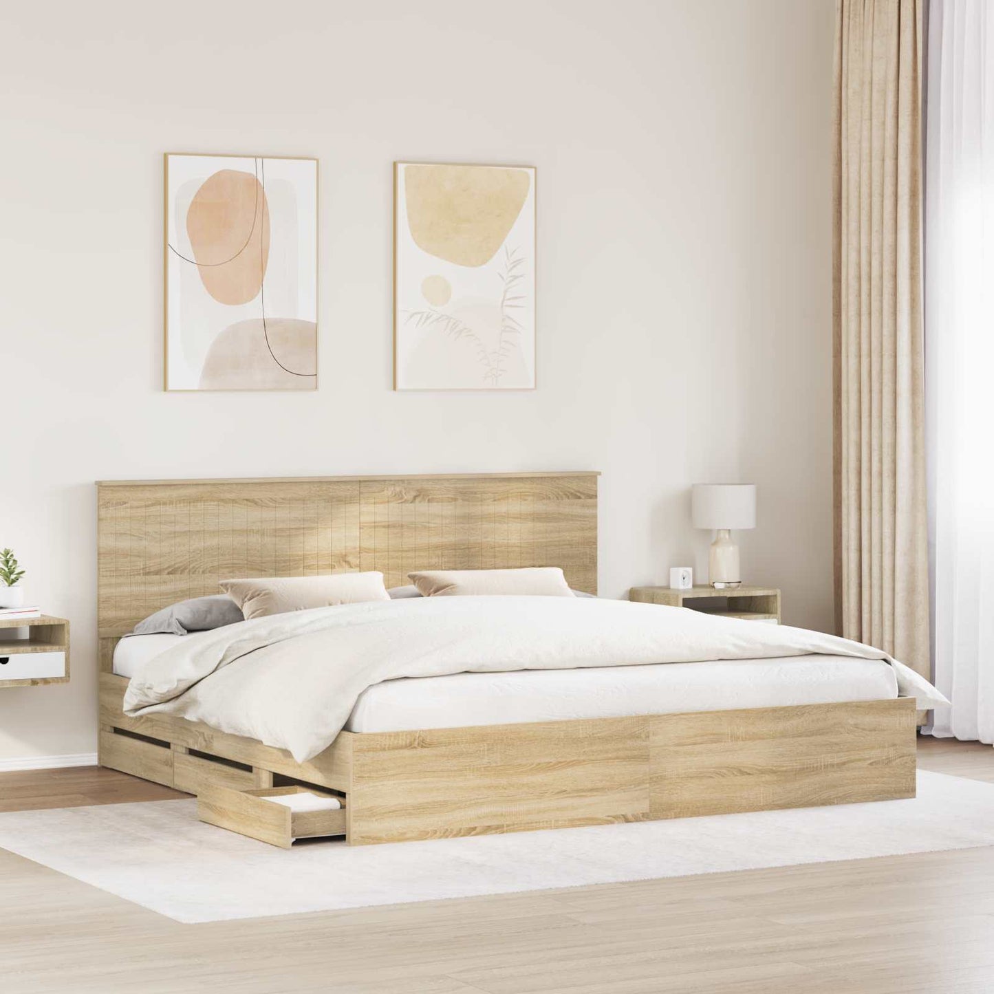 Bedframe met lade Sonoma Eiken 200 x 200 cm Ingenieurshout is nu te koop bij PeponiXL, paradijselijk wonen!