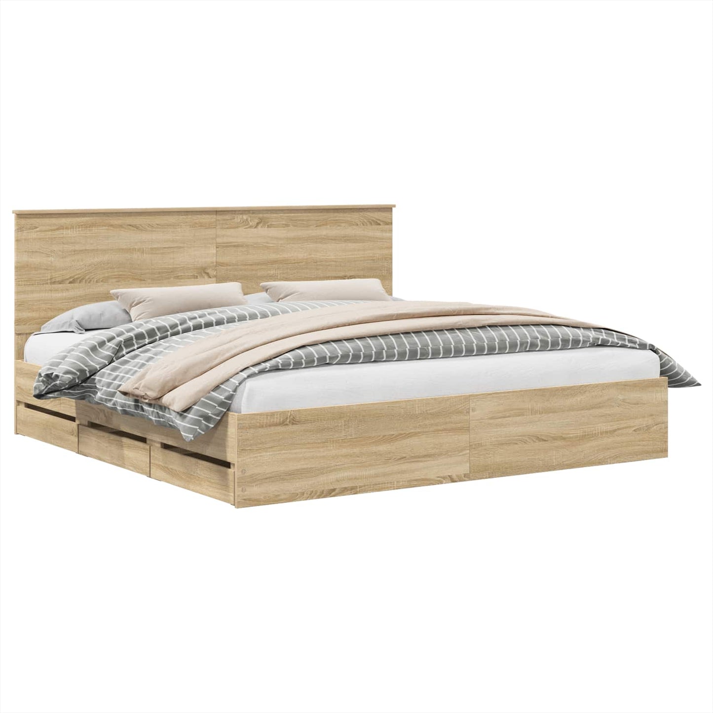 Bedframe met lade Sonoma Eiken 200 x 200 cm Ingenieurshout is nu te koop bij PeponiXL, paradijselijk wonen!