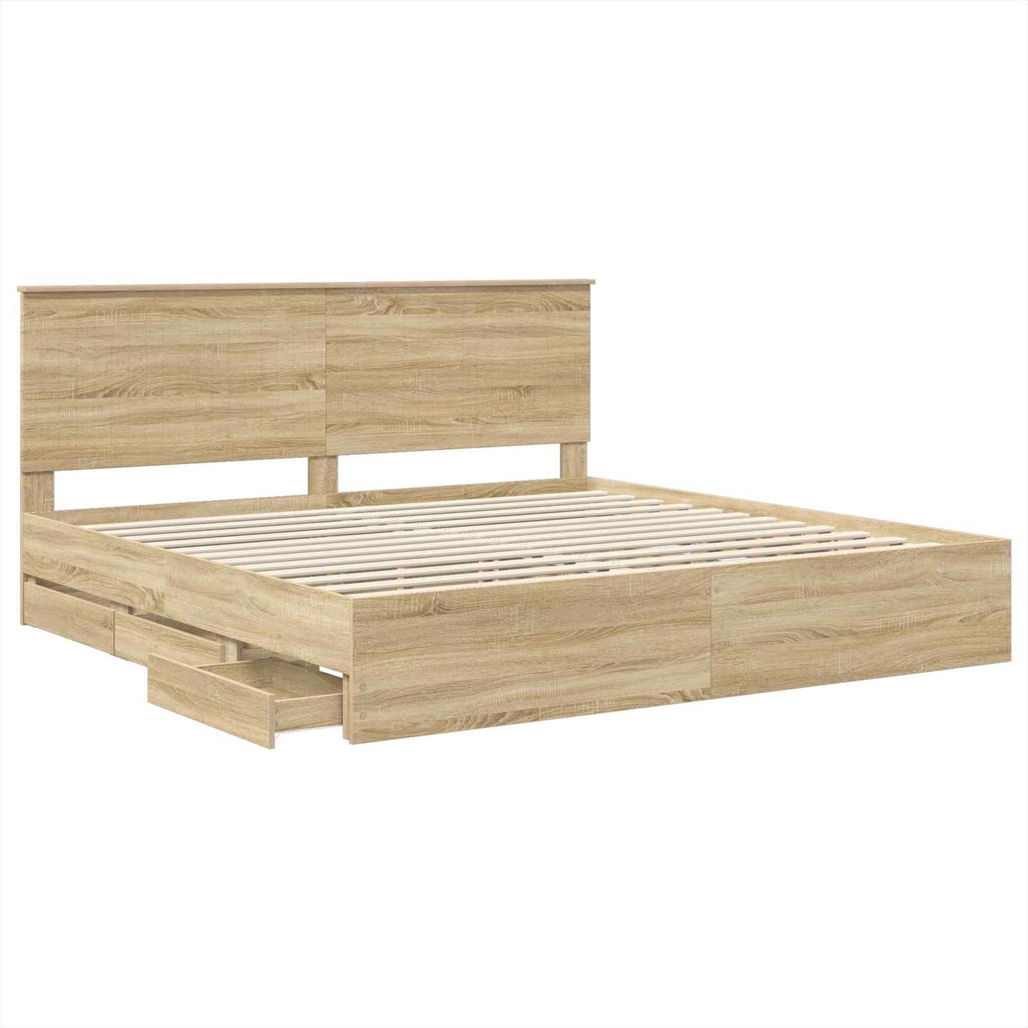 Bedframe met lade Sonoma Eiken 200 x 200 cm Ingenieurshout is nu te koop bij PeponiXL, paradijselijk wonen!
