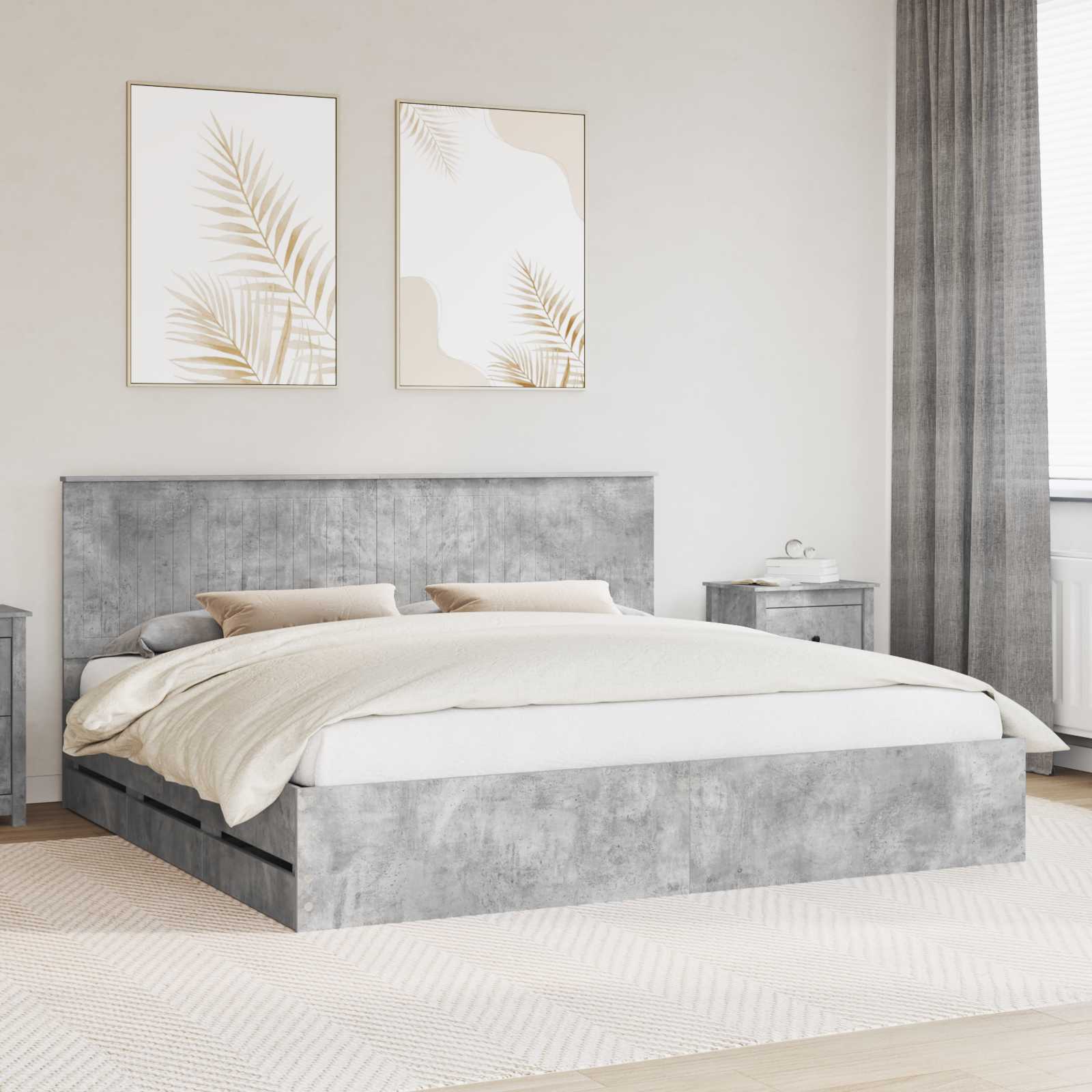Bedframe met lade Beton Grijs 200 x 200 cm Ingenieurshout is nu te koop bij PeponiXL, paradijselijk wonen!