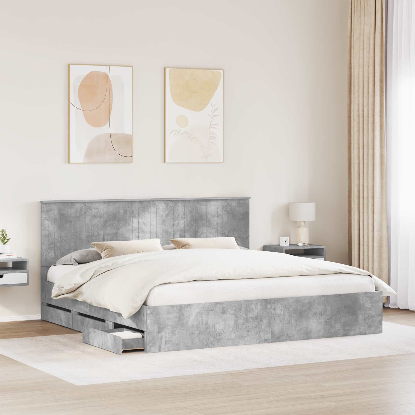 Bedframe met lade Beton Grijs 200 x 200 cm Ingenieurshout is nu te koop bij PeponiXL, paradijselijk wonen!