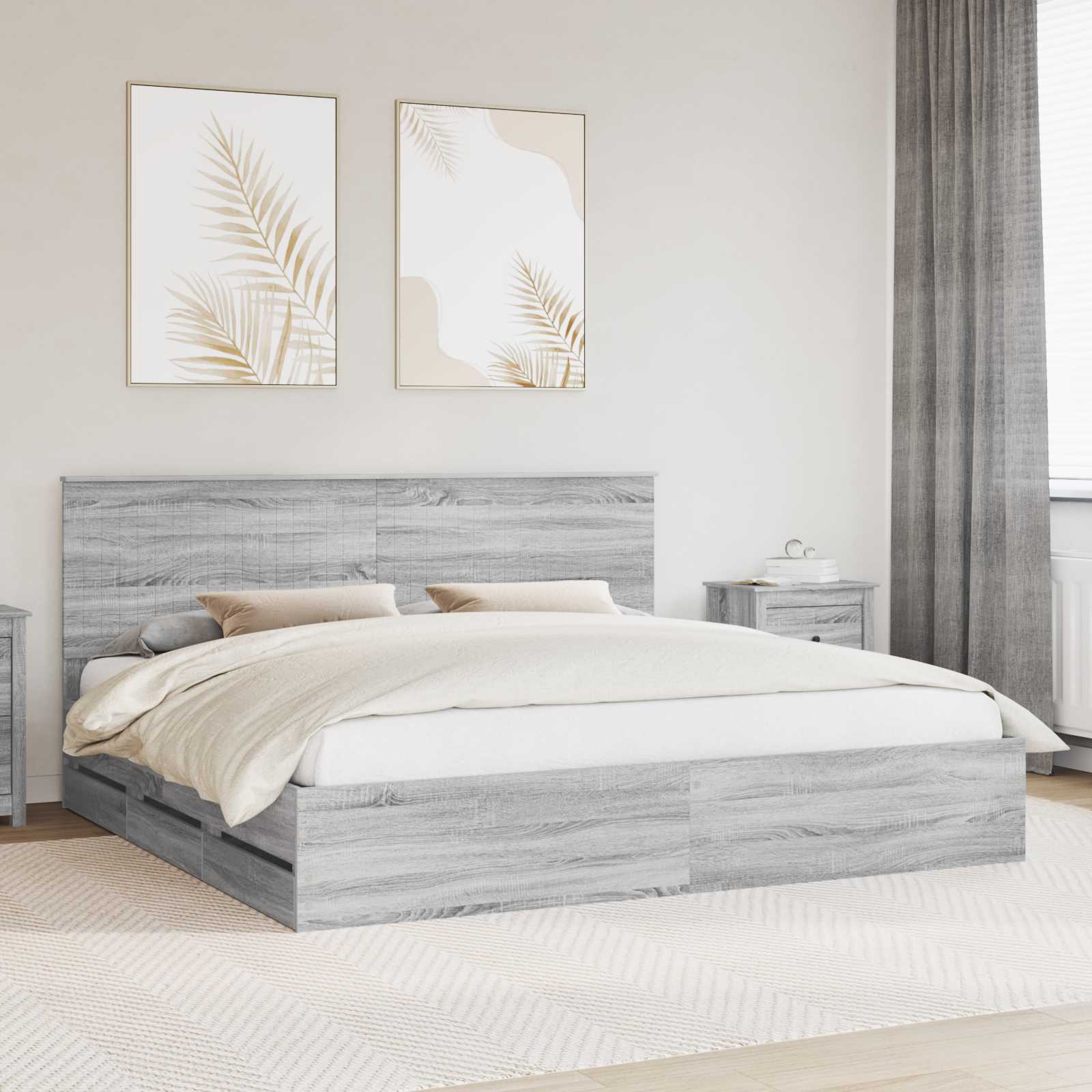 Bedframe met lade Grijs Sonoma 200 x 200 cm Ingenieurshout is nu te koop bij PeponiXL, paradijselijk wonen!