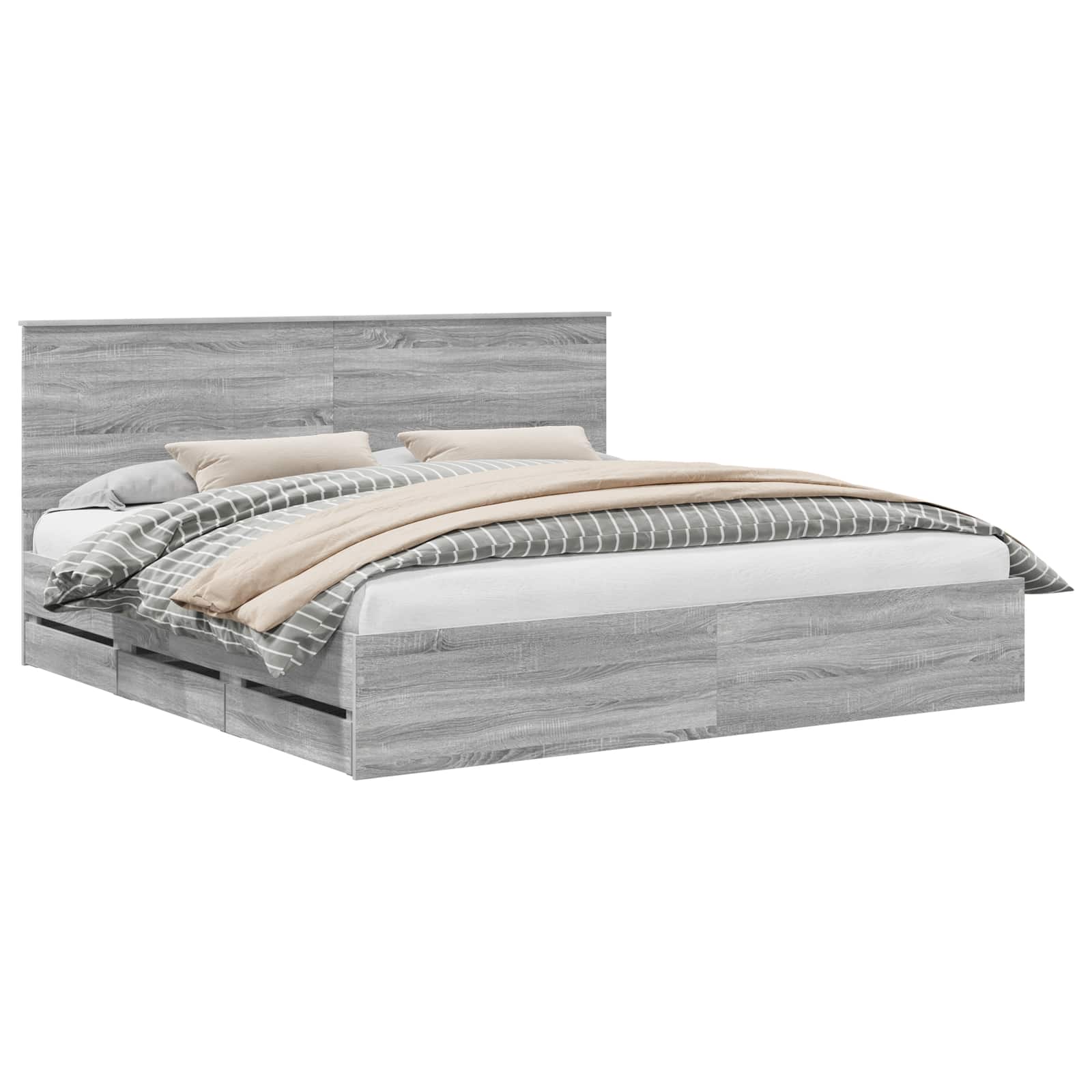 Bedframe met lade Grijs Sonoma 200 x 200 cm Ingenieurshout is nu te koop bij PeponiXL, paradijselijk wonen!