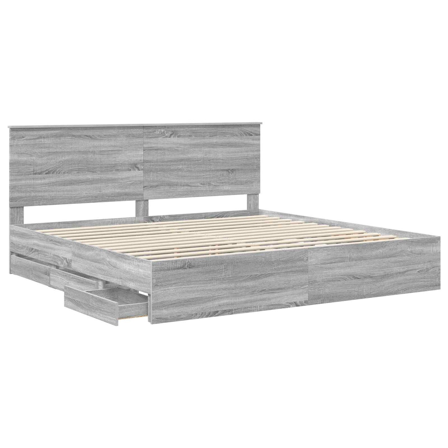 Bedframe met lade Grijs Sonoma 200 x 200 cm Ingenieurshout is nu te koop bij PeponiXL, paradijselijk wonen!