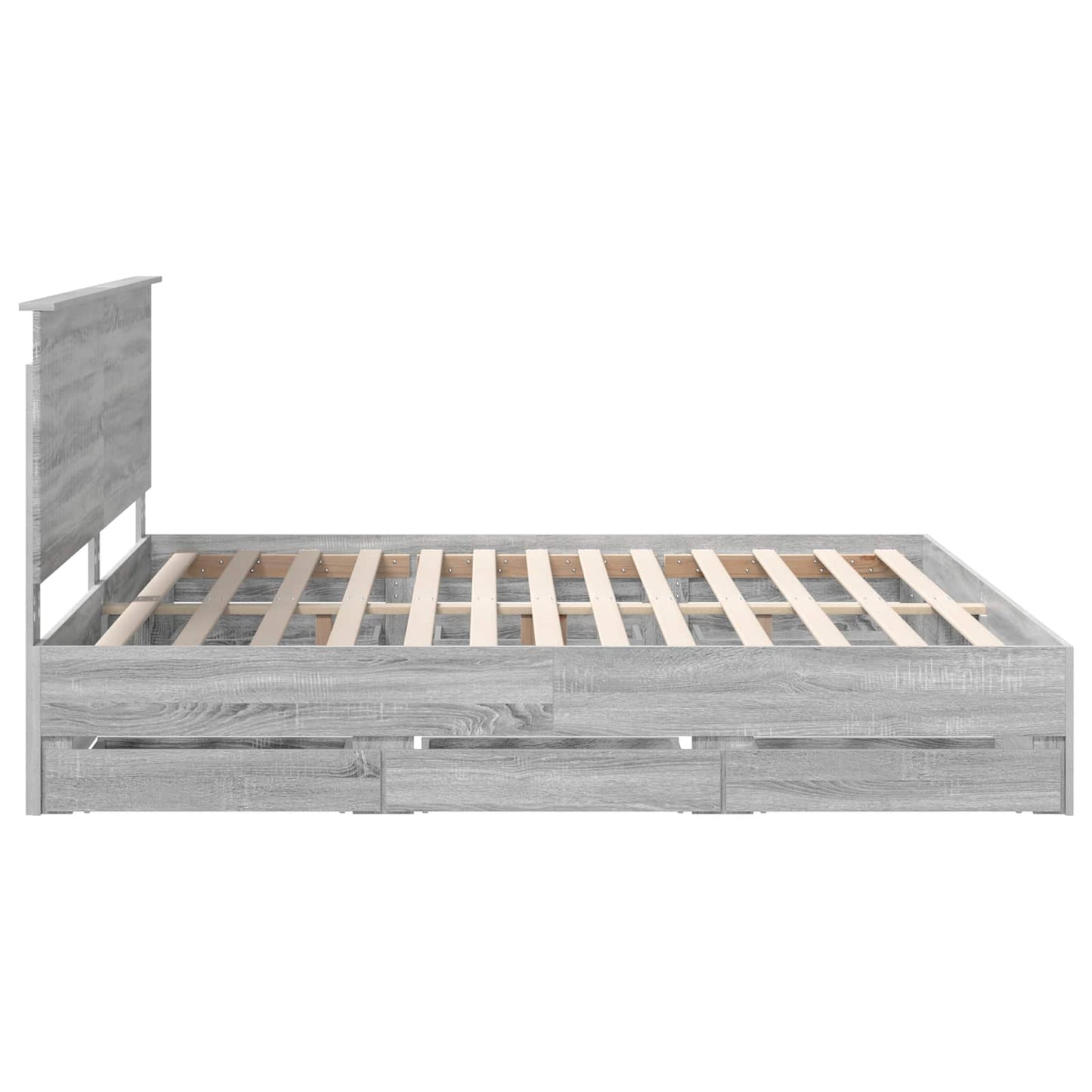 Bedframe met lade Grijs Sonoma 200 x 200 cm Ingenieurshout is nu te koop bij PeponiXL, paradijselijk wonen!
