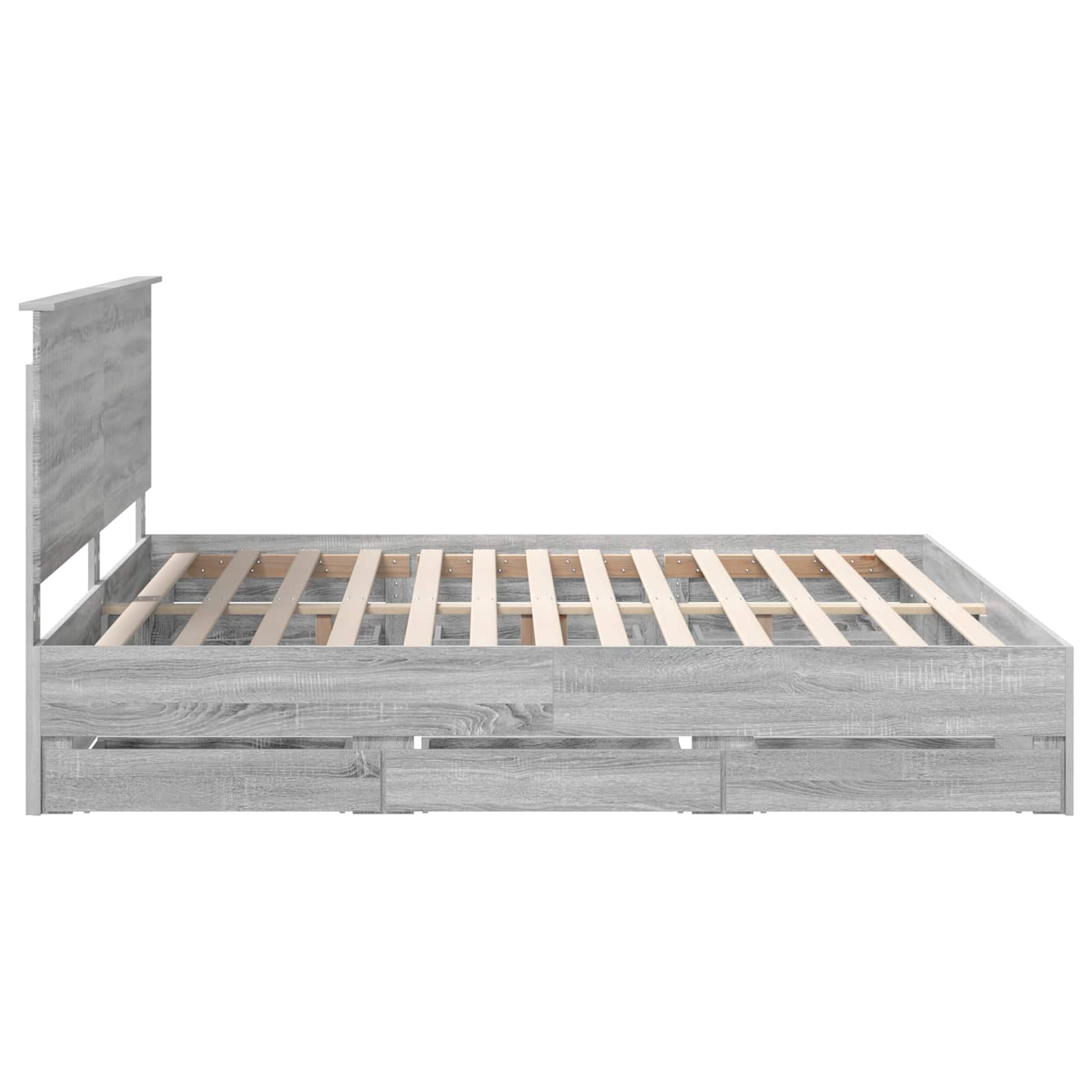Bedframe met lade Grijs Sonoma 200 x 200 cm Ingenieurshout is nu te koop bij PeponiXL, paradijselijk wonen!