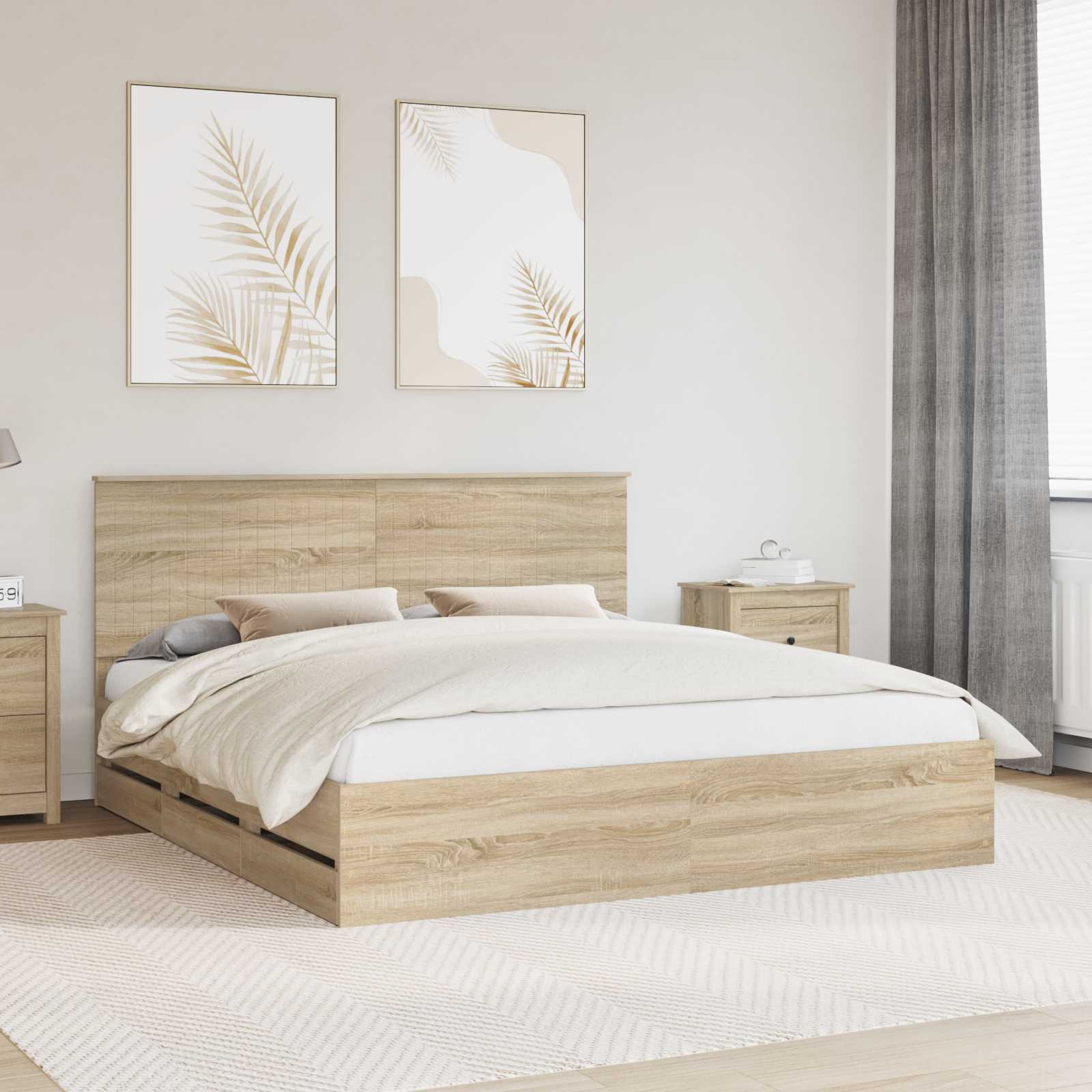 Bedframe met lade Sonoma Eiken 180 x 200 cm Ingenieurshout is nu te koop bij PeponiXL, paradijselijk wonen!