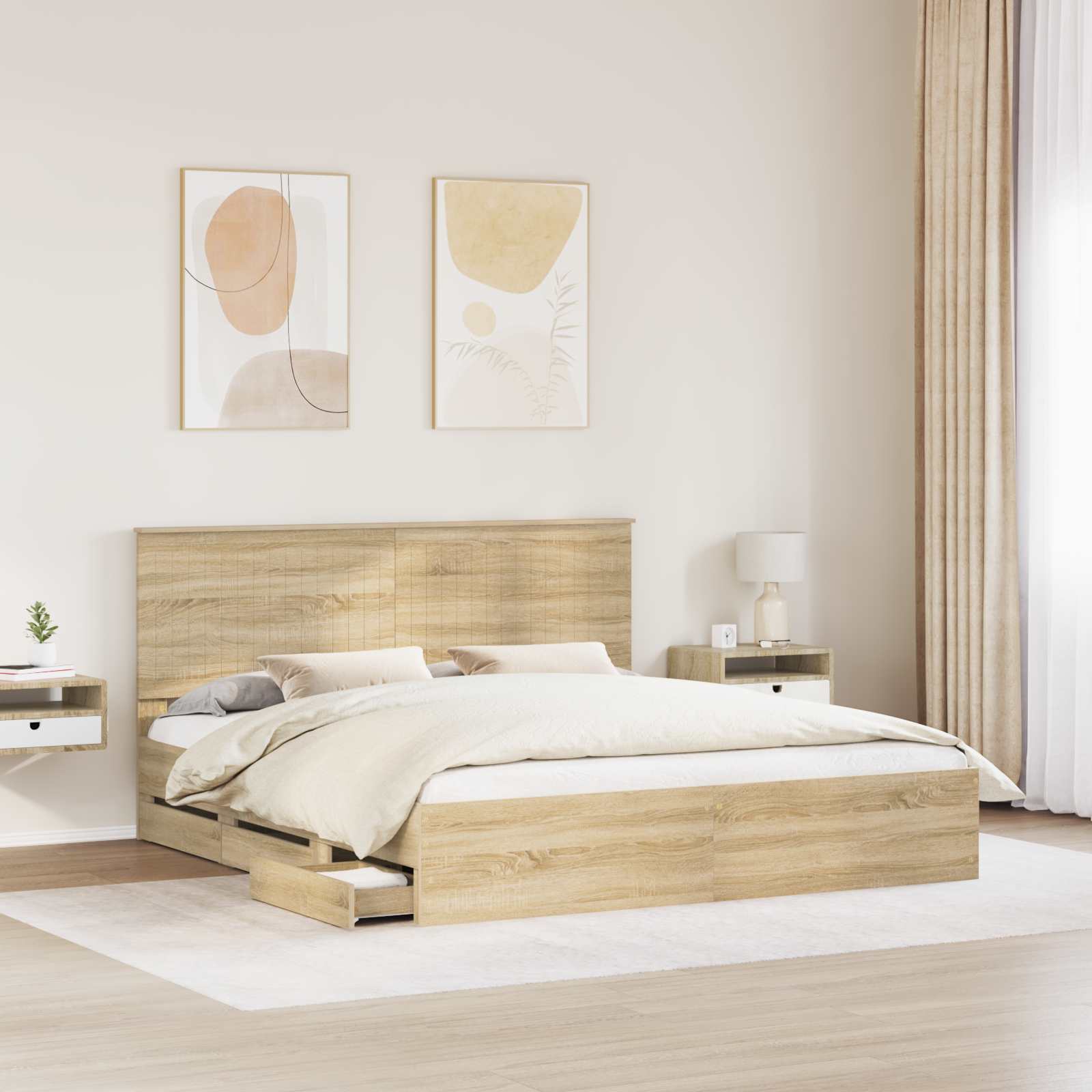 Bedframe met lade Sonoma Eiken 180 x 200 cm Ingenieurshout is nu te koop bij PeponiXL, paradijselijk wonen!