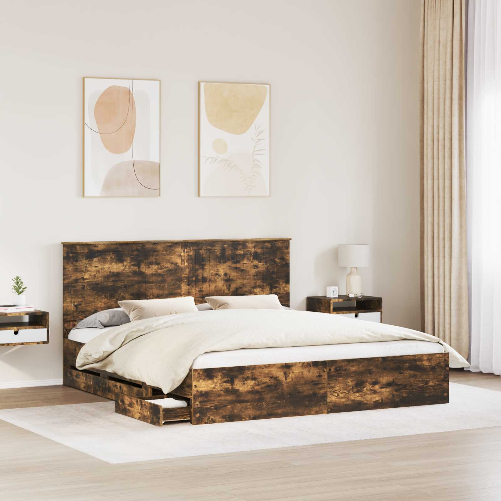 Bedframe met lade Gerookt eiken 180 x 200 cm Ingenieurshout is nu te koop bij PeponiXL, paradijselijk wonen!