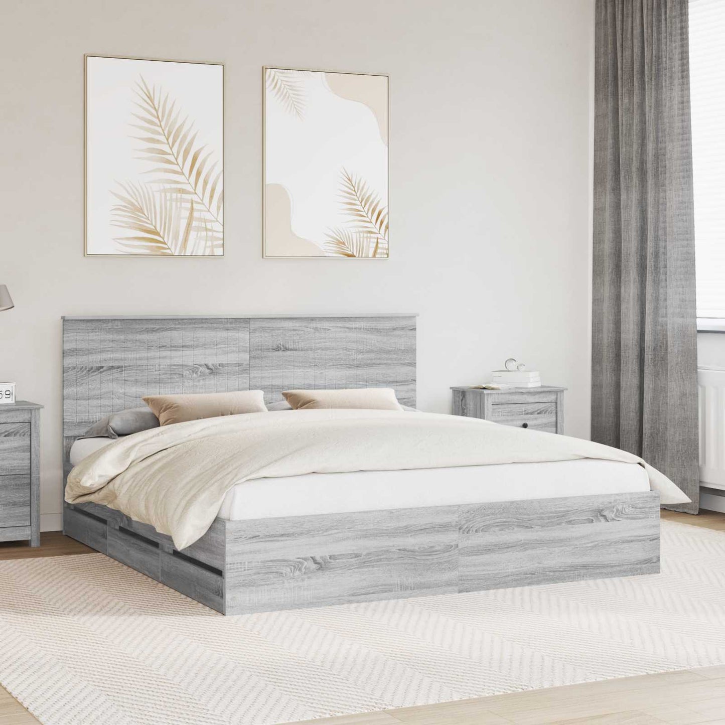 Bedframe met lade Grijs Sonoma 180 x 200 cm Ingenieurshout is nu te koop bij PeponiXL, paradijselijk wonen!