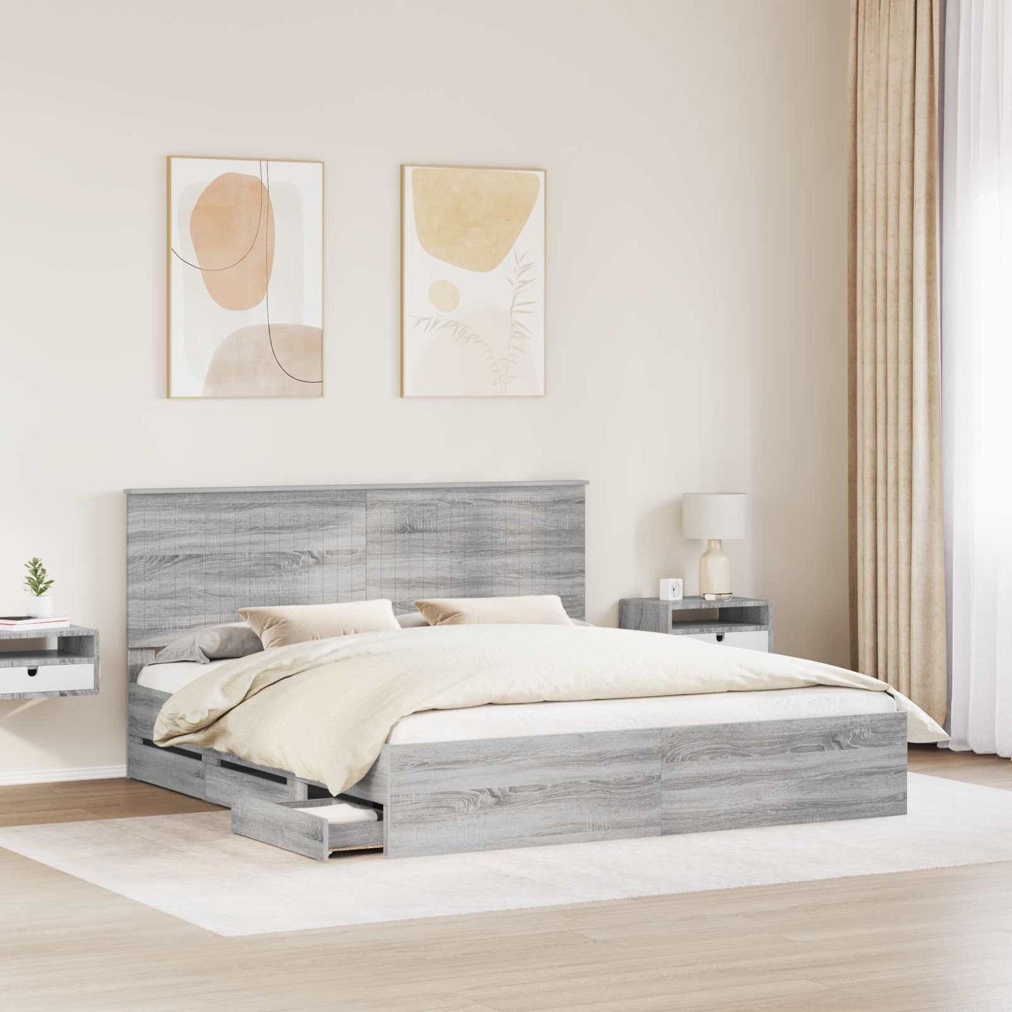 Bedframe met lade Grijs Sonoma 180 x 200 cm Ingenieurshout is nu te koop bij PeponiXL, paradijselijk wonen!