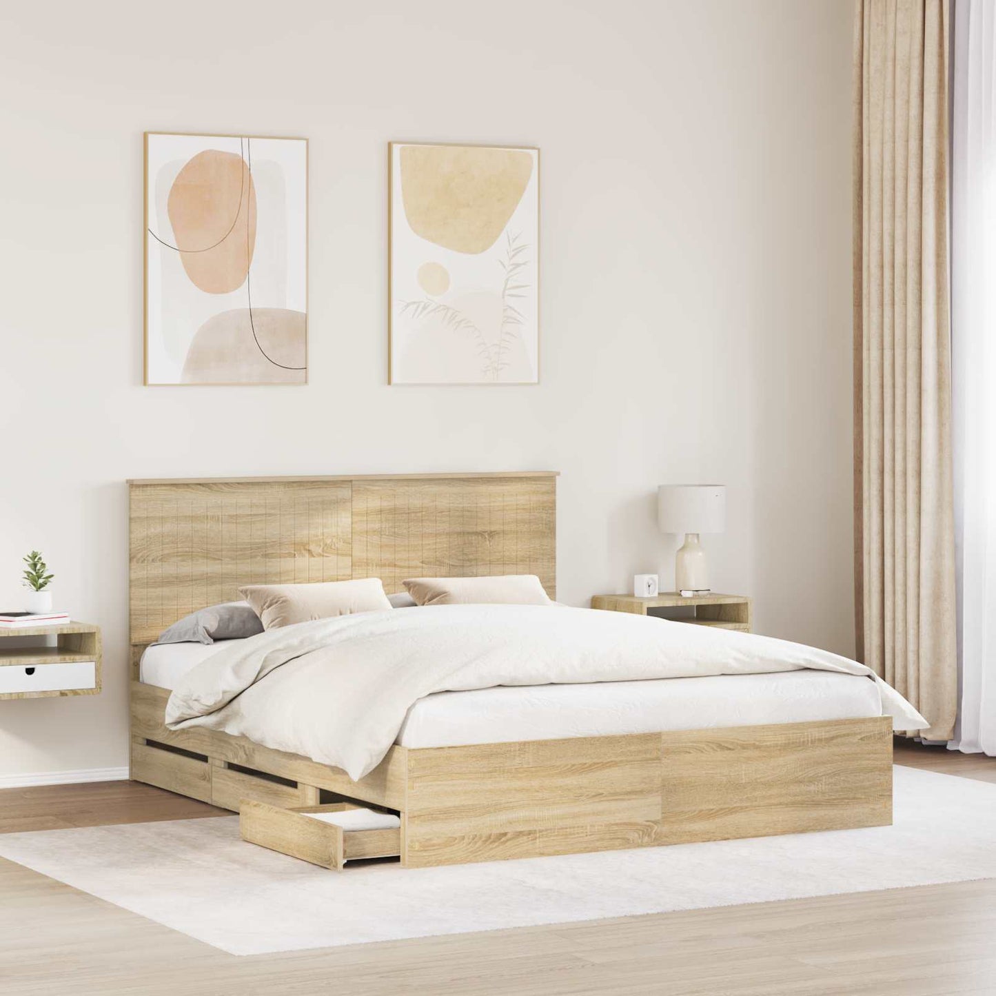 Bedframe met lade Sonoma Eiken 160 x 200 cm Ingenieurshout is nu te koop bij PeponiXL, paradijselijk wonen!