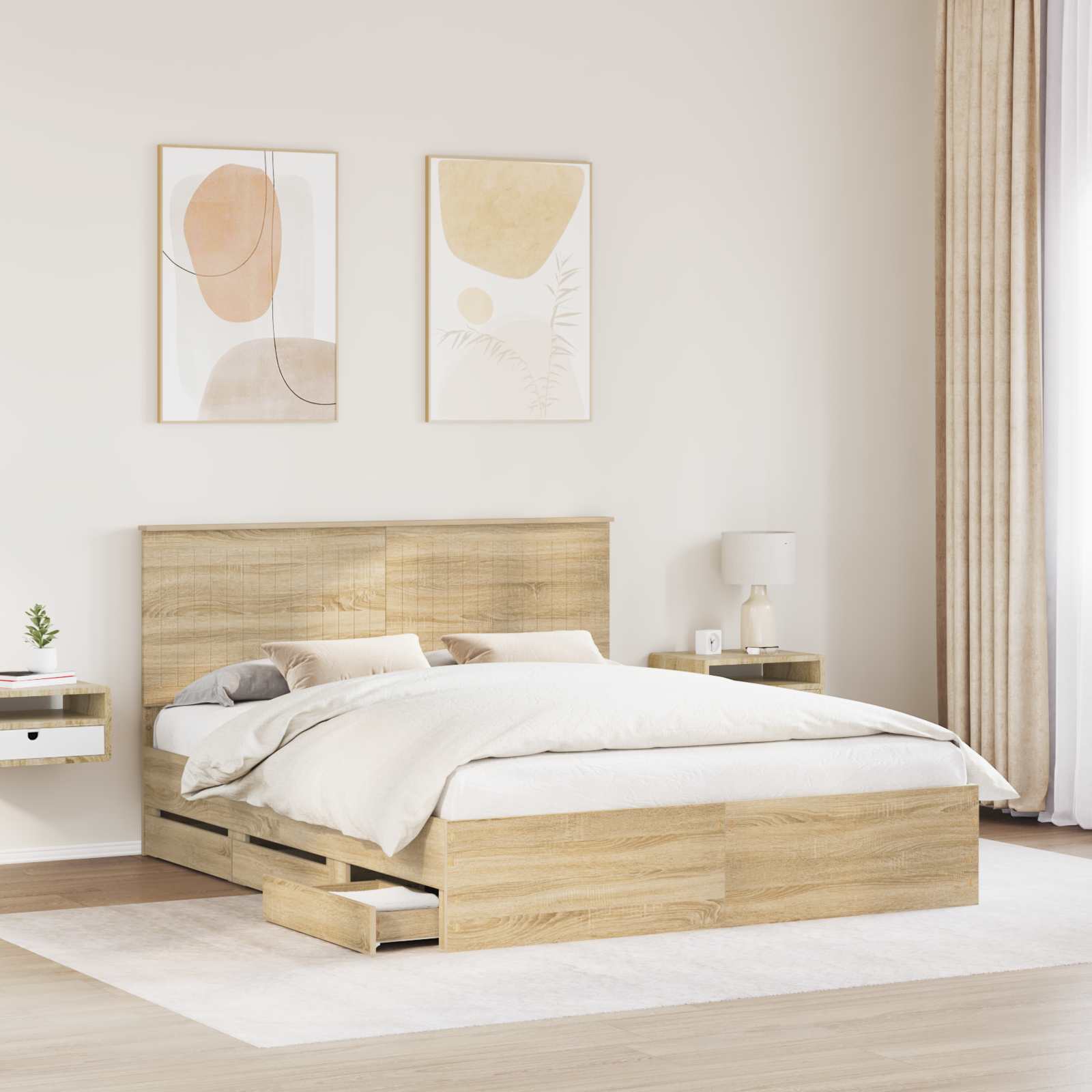 Bedframe met lade Sonoma Eiken 160 x 200 cm Ingenieurshout is nu te koop bij PeponiXL, paradijselijk wonen!