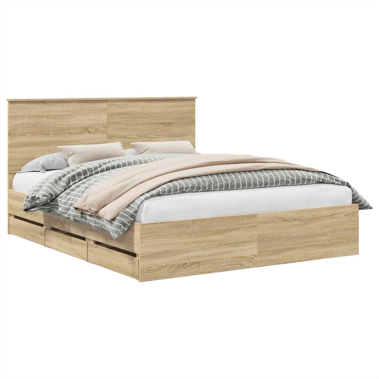 Bedframe met lade Sonoma Eiken 160 x 200 cm Ingenieurshout is nu te koop bij PeponiXL, paradijselijk wonen!