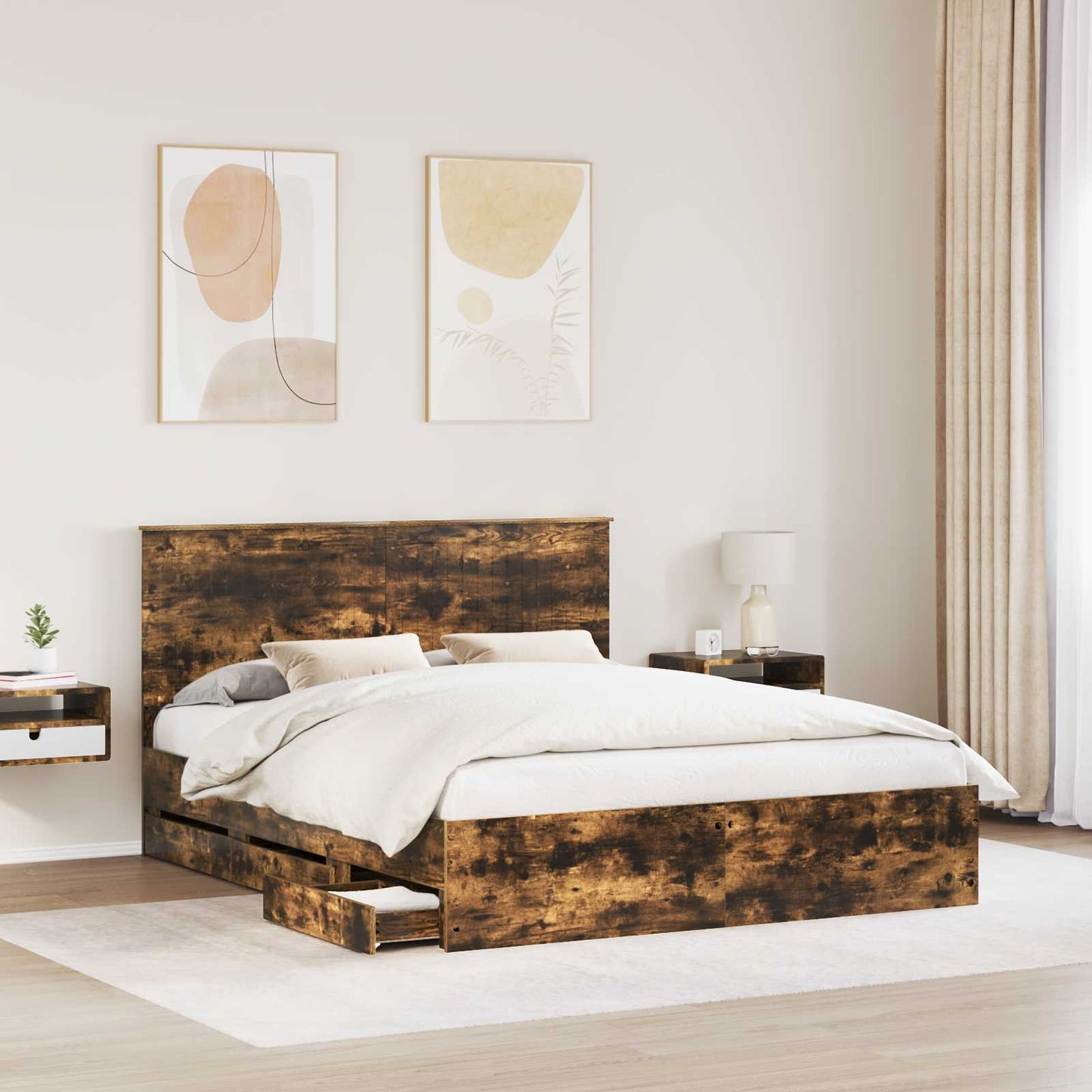 Bedframe met lade Gerookt eiken 160 x 200 cm Ingenieurshout is nu te koop bij PeponiXL, paradijselijk wonen!