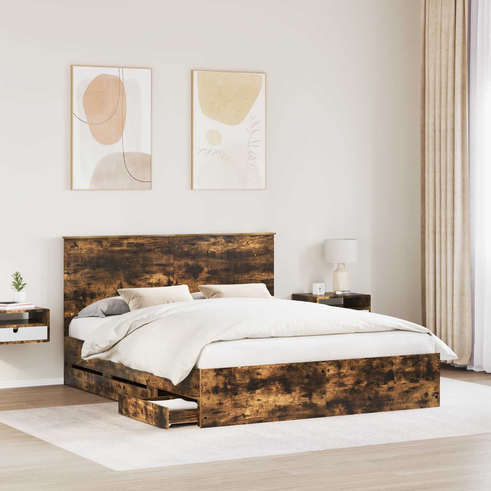 Bedframe met lade Gerookt eiken 160 x 200 cm Ingenieurshout is nu te koop bij PeponiXL, paradijselijk wonen!