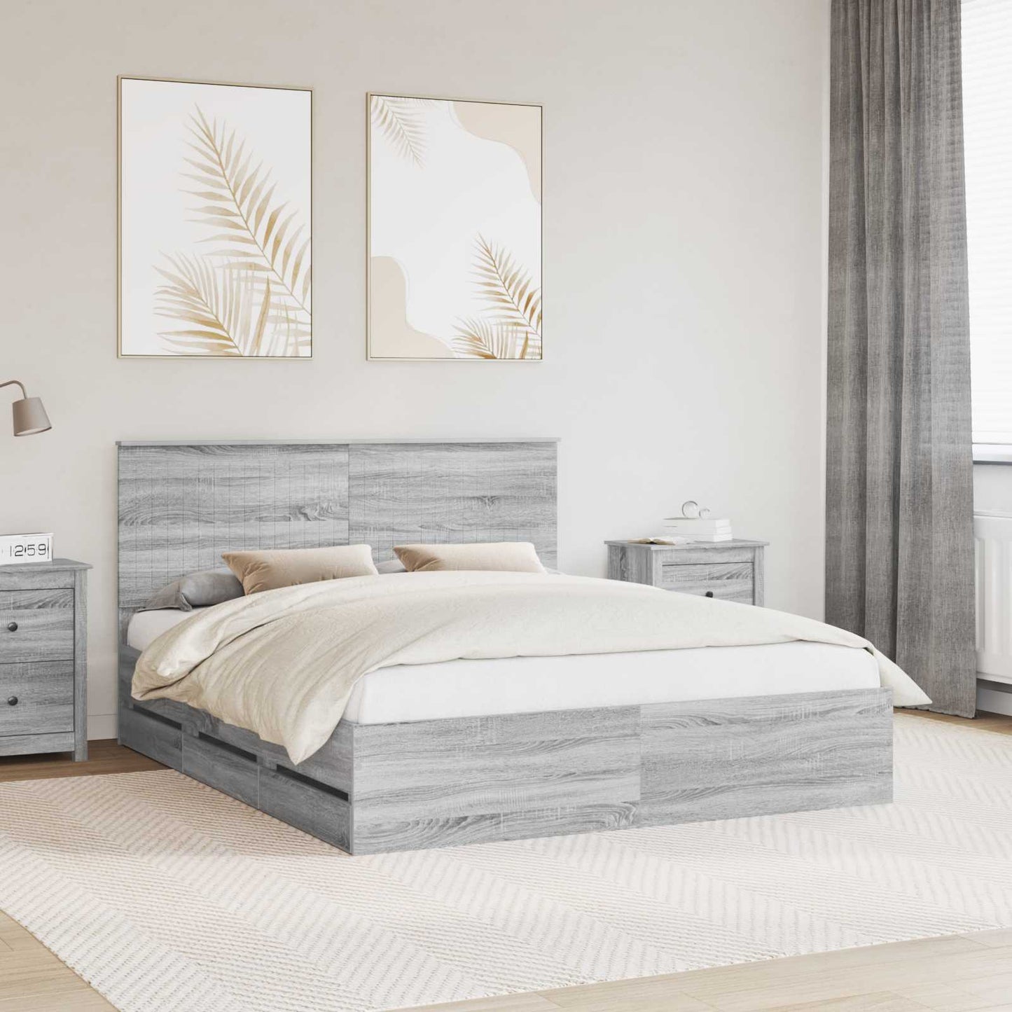 Bedframe met lade Grijs Sonoma 160 x 200 cm Ingenieurshout is nu te koop bij PeponiXL, paradijselijk wonen!