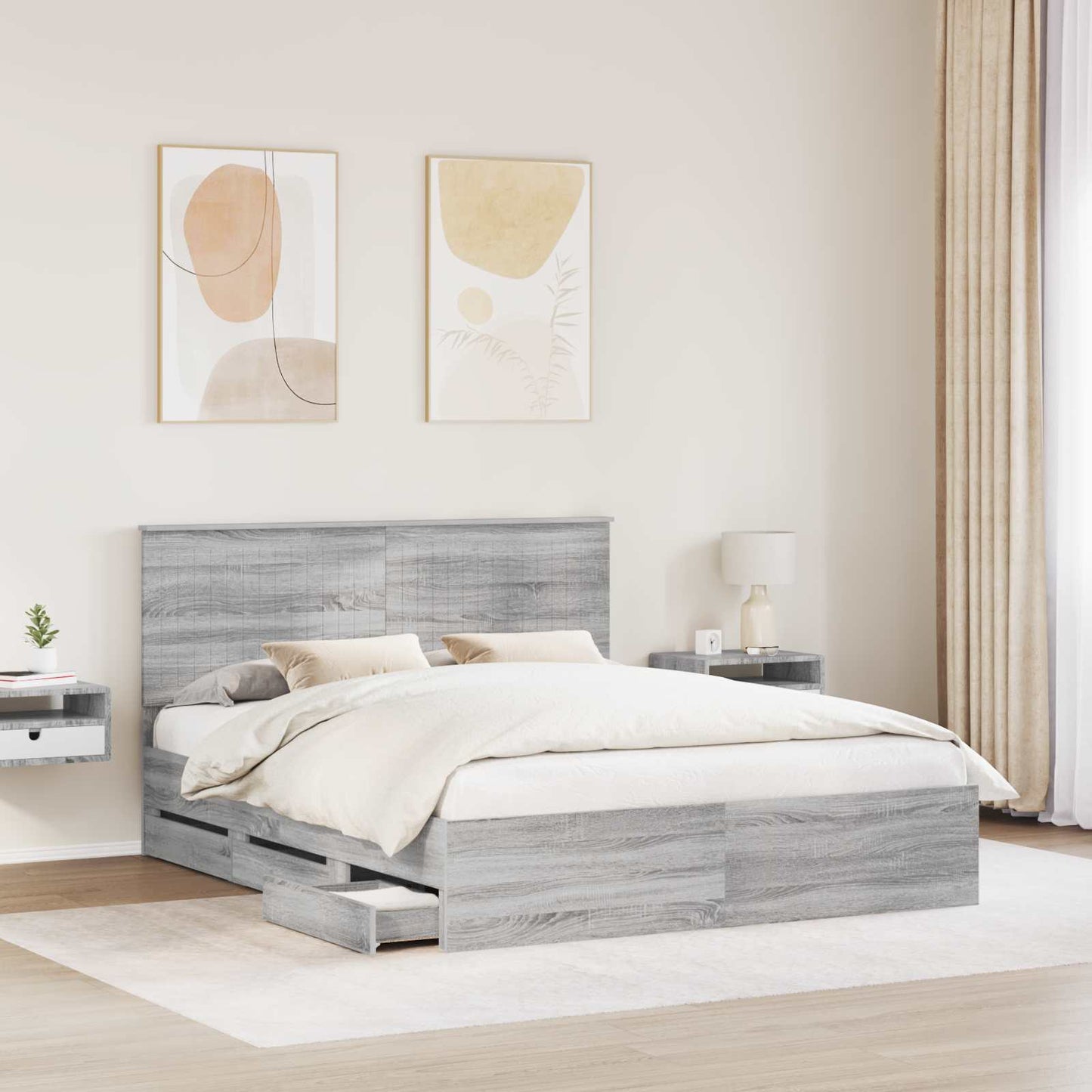 Bedframe met lade Grijs Sonoma 160 x 200 cm Ingenieurshout is nu te koop bij PeponiXL, paradijselijk wonen!
