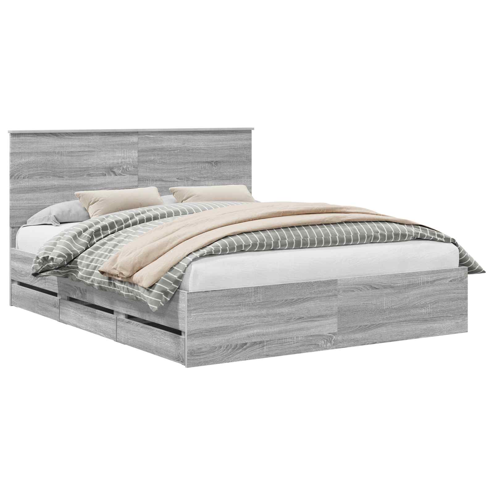 Bedframe met lade Grijs Sonoma 160 x 200 cm Ingenieurshout is nu te koop bij PeponiXL, paradijselijk wonen!