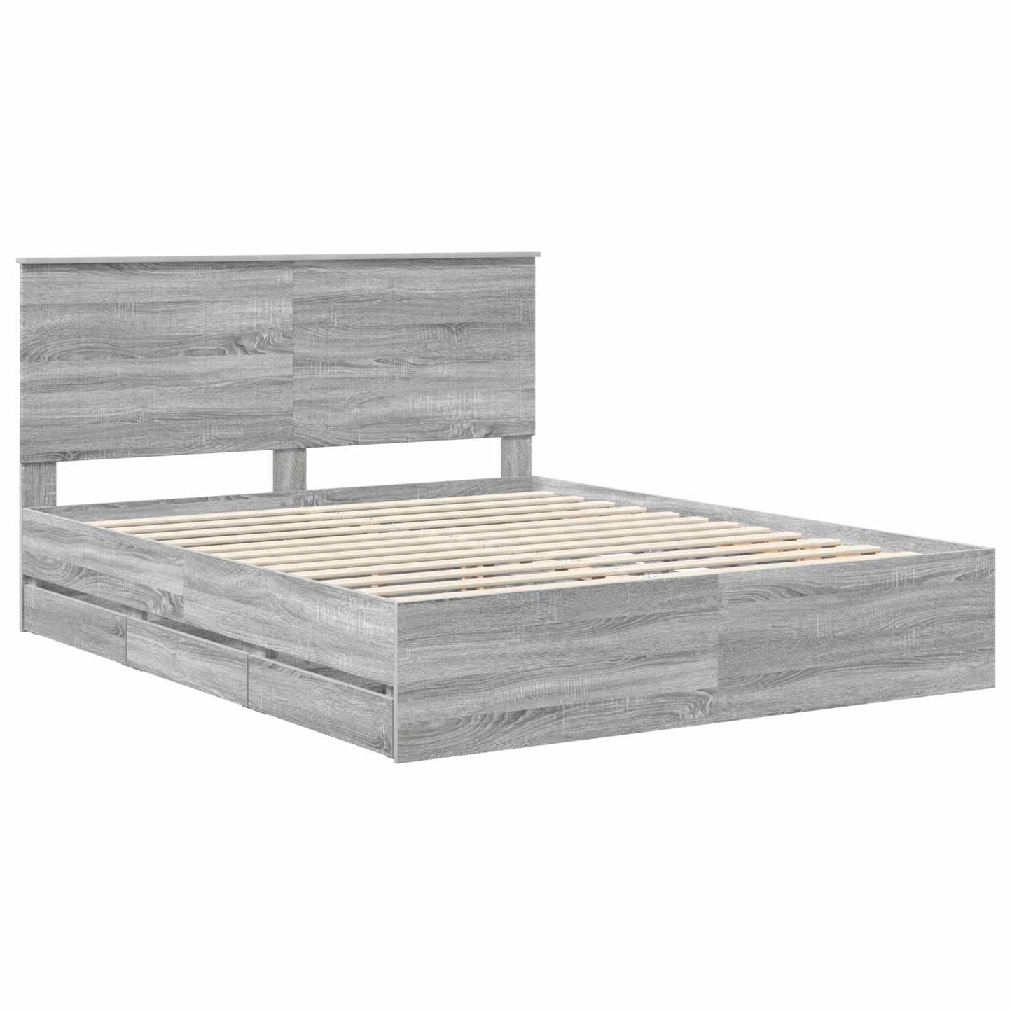 Bedframe met lade Grijs Sonoma 160 x 200 cm Ingenieurshout is nu te koop bij PeponiXL, paradijselijk wonen!