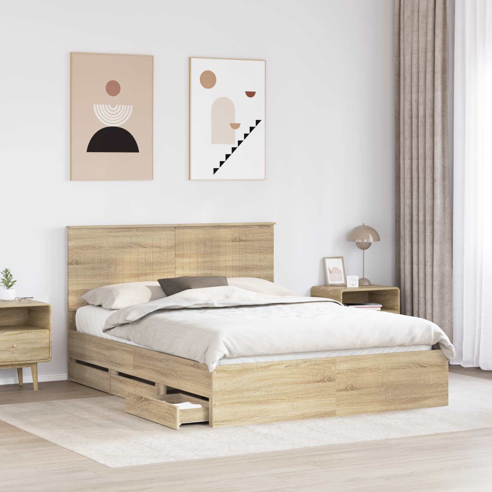 Bedframe met lade Sonoma Eiken 150 x 200 cm Ingenieurshout is nu te koop bij PeponiXL, paradijselijk wonen!