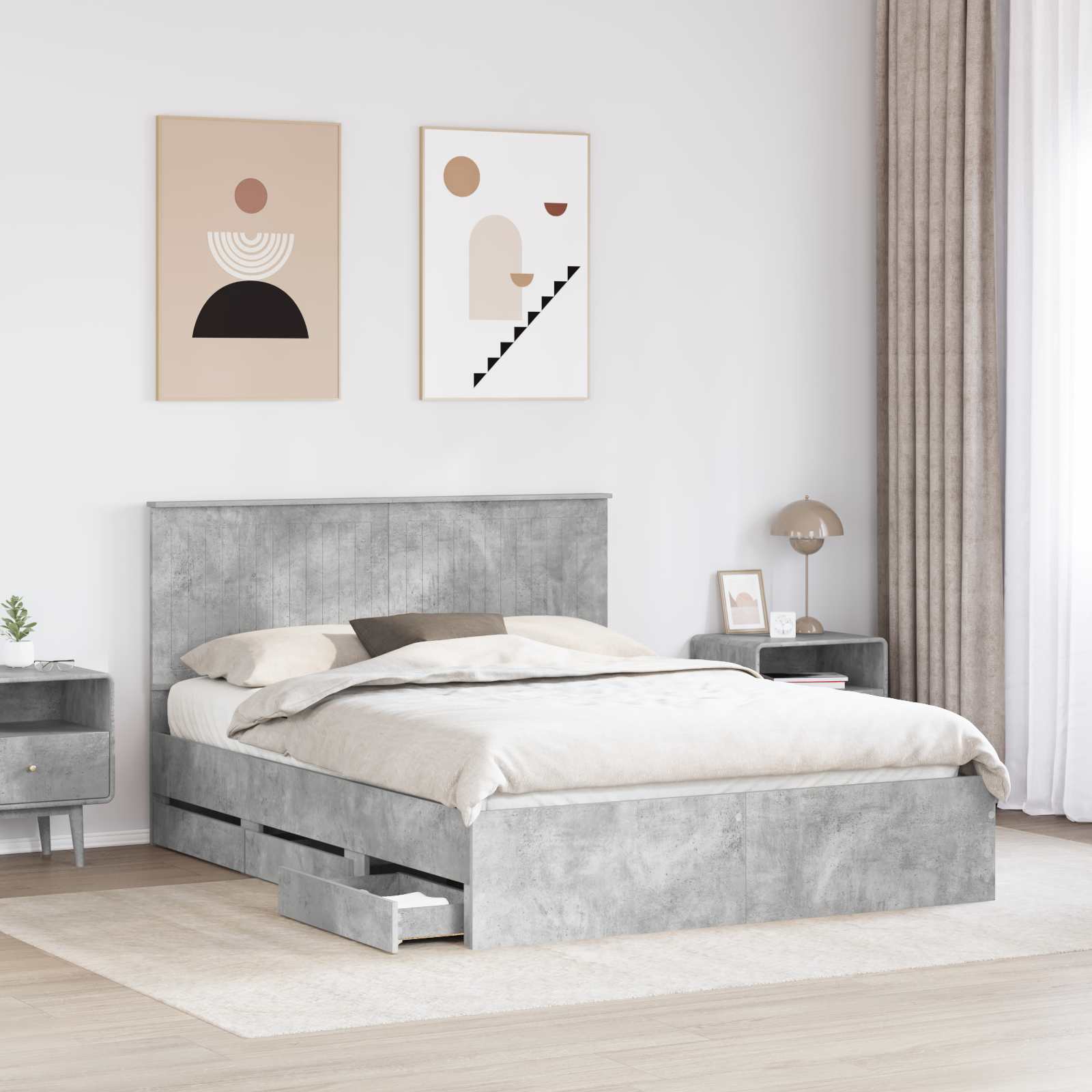 Bedframe met lade Beton Grijs 150 x 200 cm Ingenieurshout is nu te koop bij PeponiXL, paradijselijk wonen!