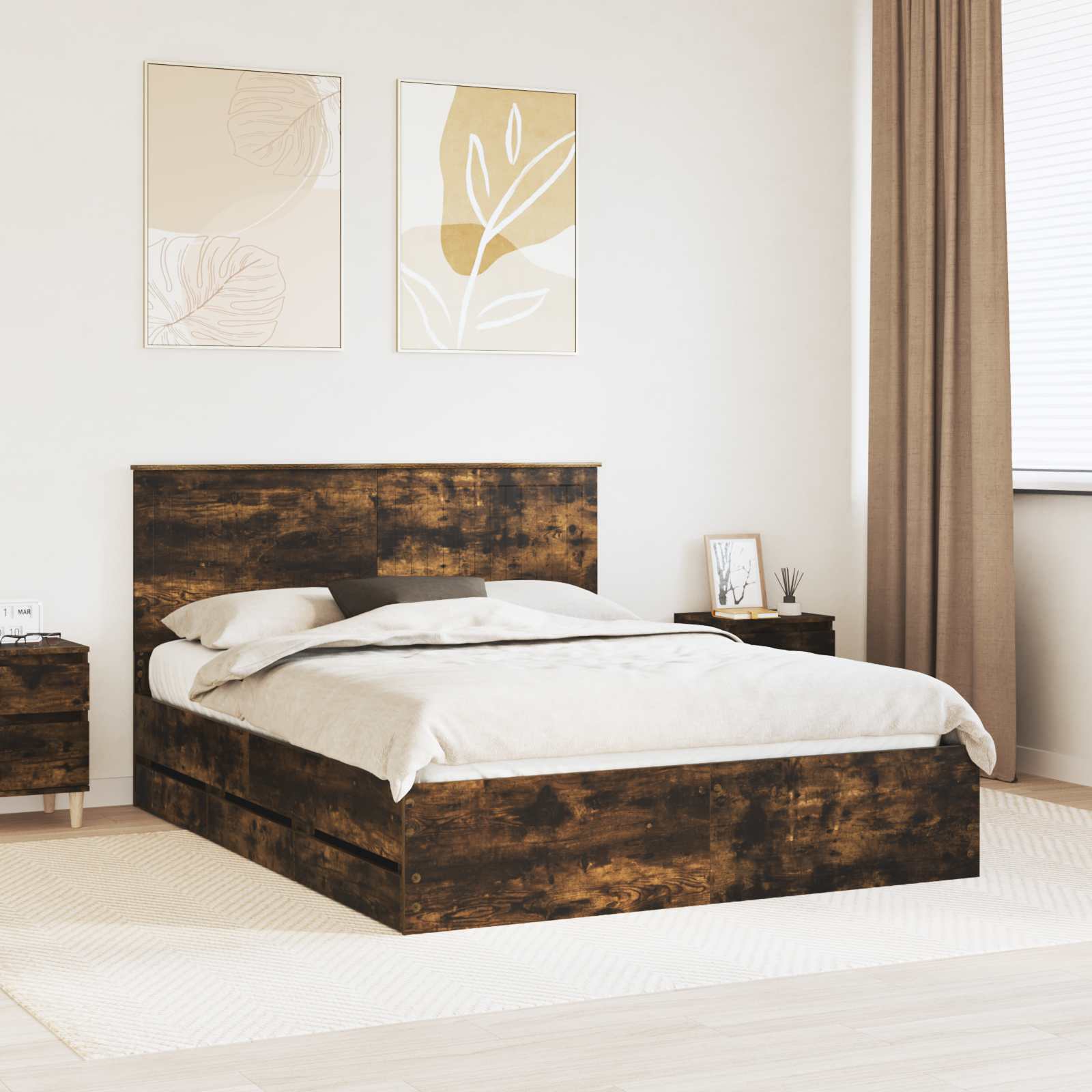 Bedframe met lade Gerookt eiken 150 x 200 cm Ingenieurshout is nu te koop bij PeponiXL, paradijselijk wonen!