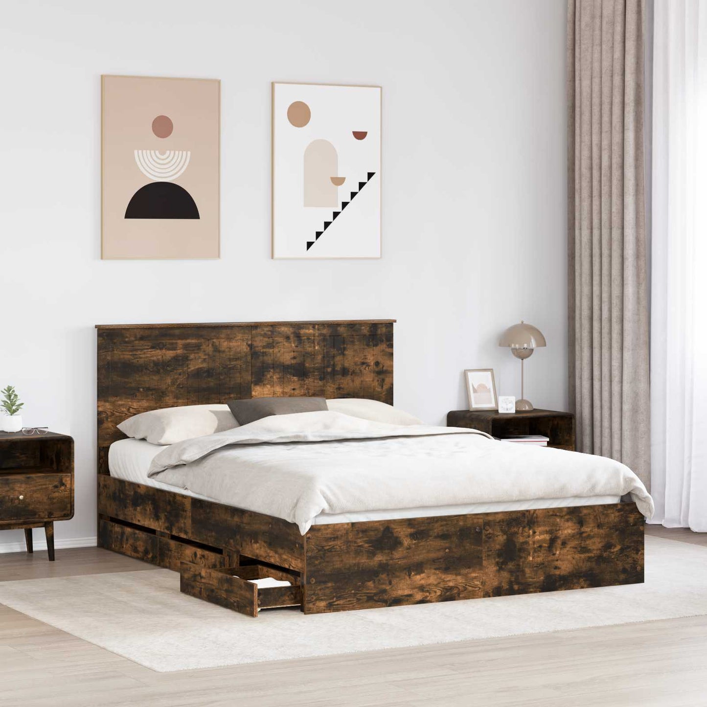 Bedframe met lade Gerookt eiken 150 x 200 cm Ingenieurshout is nu te koop bij PeponiXL, paradijselijk wonen!