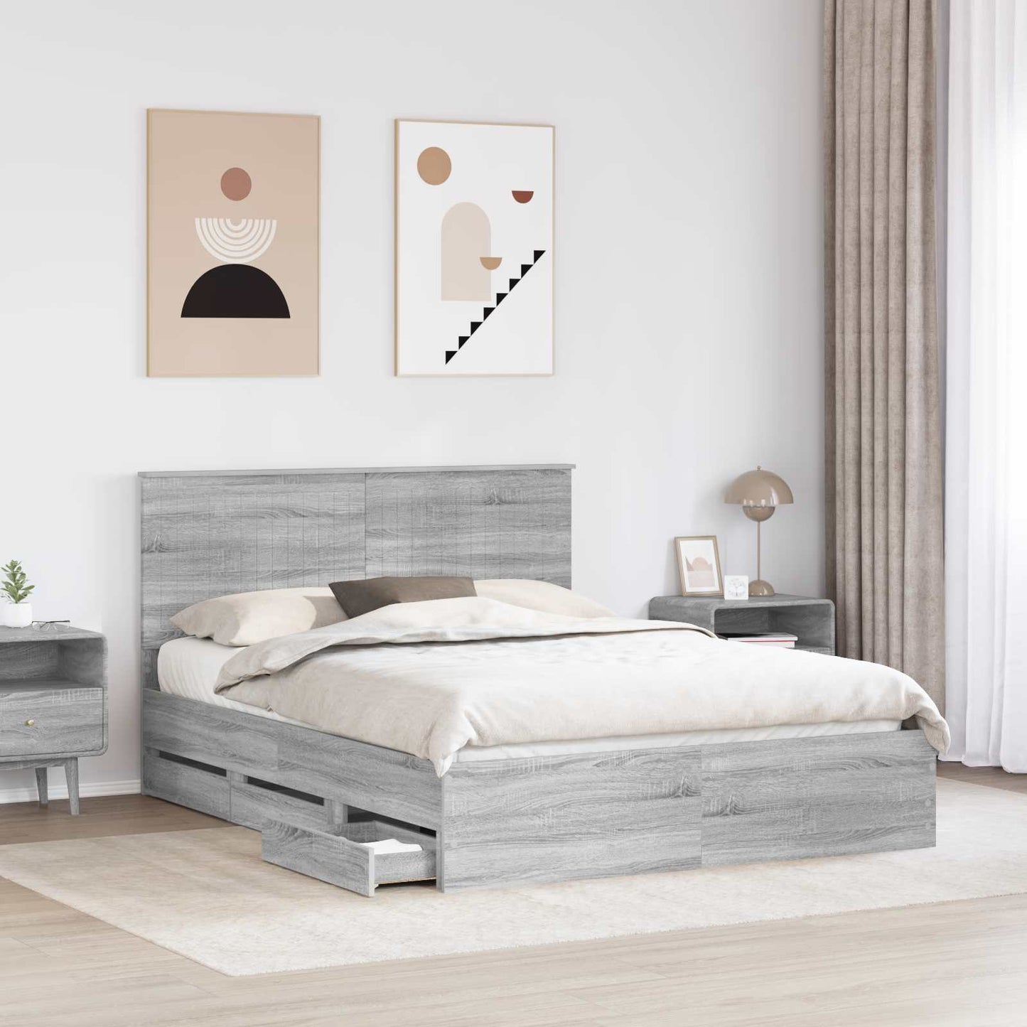 Bedframe met lade Grijs Sonoma 150 x 200 cm Ingenieurshout is nu te koop bij PeponiXL, paradijselijk wonen!