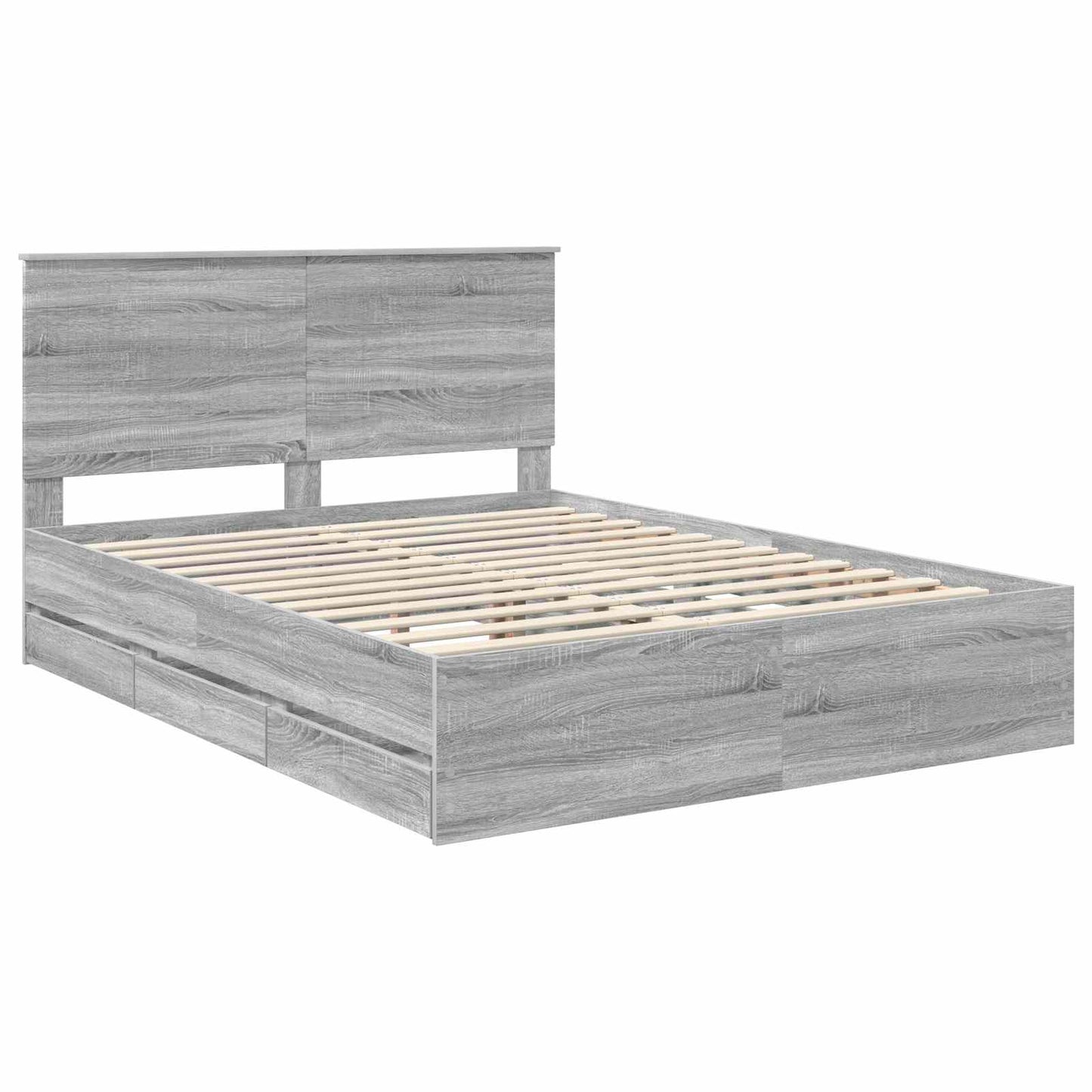 Bedframe met lade Grijs Sonoma 150 x 200 cm Ingenieurshout is nu te koop bij PeponiXL, paradijselijk wonen!