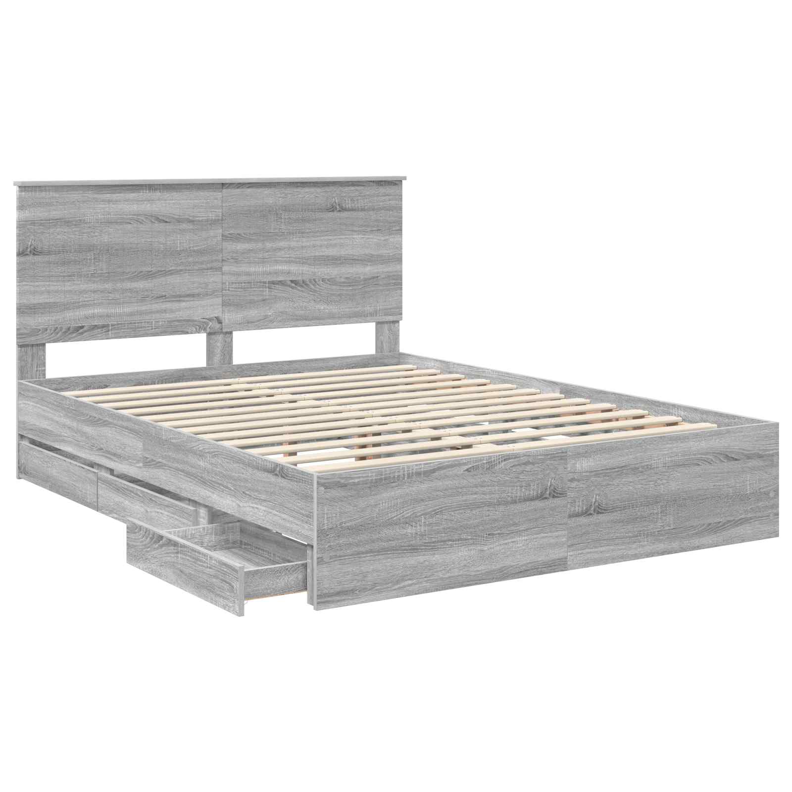 Bedframe met lade Grijs Sonoma 150 x 200 cm Ingenieurshout is nu te koop bij PeponiXL, paradijselijk wonen!