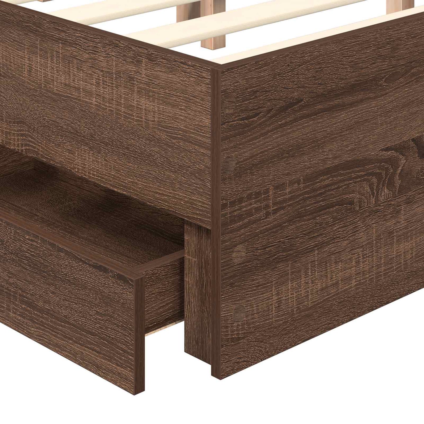 Bedframe met lade Bruin Eiken 150 x 200 cm Ingenieurshout is nu te koop bij PeponiXL, paradijselijk wonen!