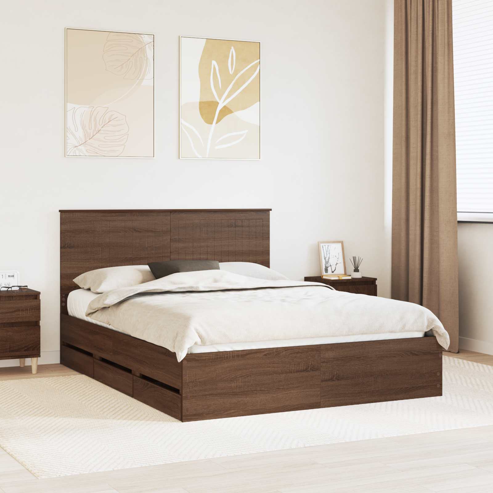 Bedframe met lade Bruin Eiken 150 x 200 cm Ingenieurshout is nu te koop bij PeponiXL, paradijselijk wonen!