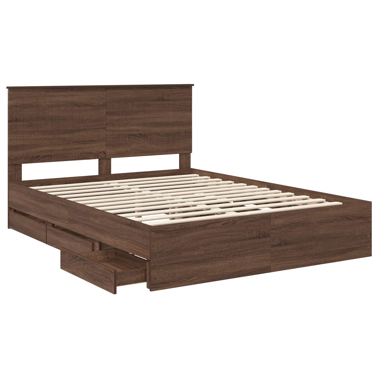 Bedframe met lade Bruin Eiken 150 x 200 cm Ingenieurshout is nu te koop bij PeponiXL, paradijselijk wonen!