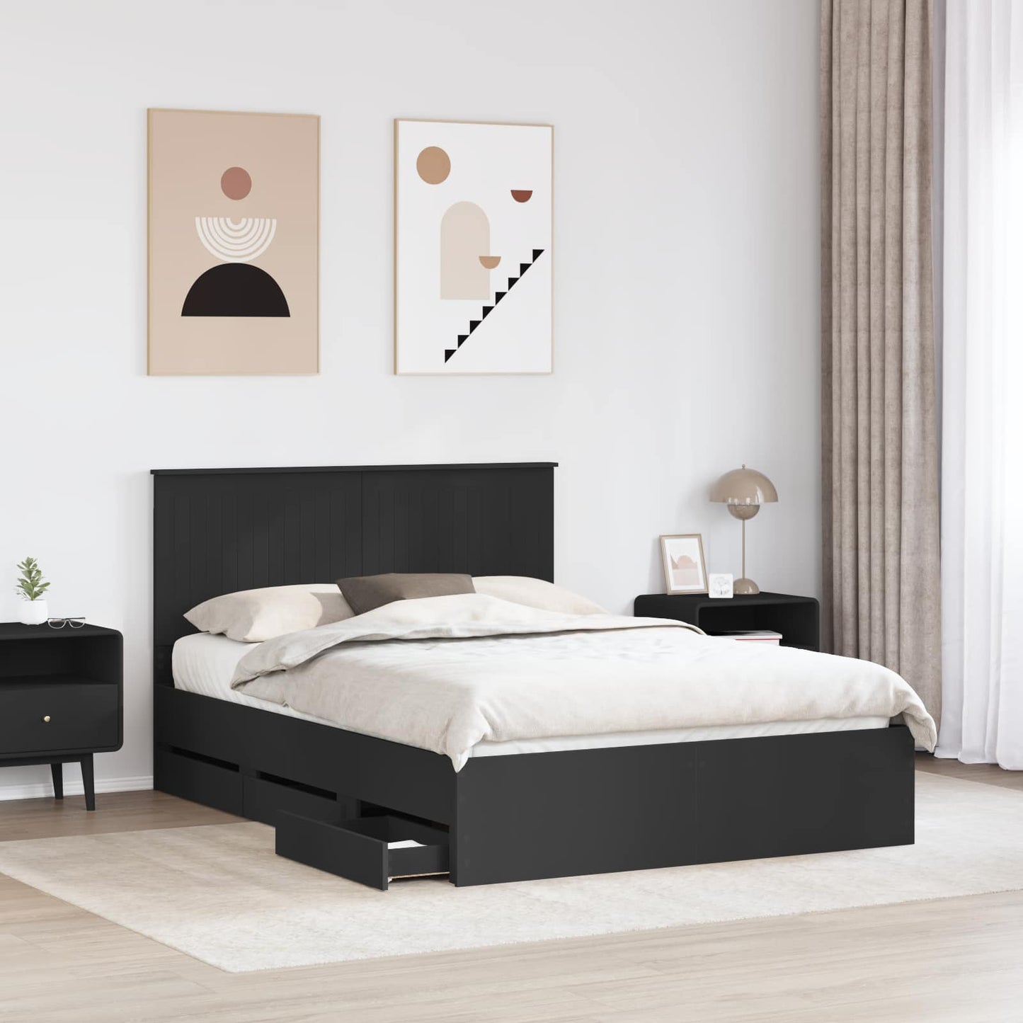 Bedframe met lade met opslag Zwart 140 x 200 cm Ingenieurshout is nu te koop bij PeponiXL, paradijselijk wonen!