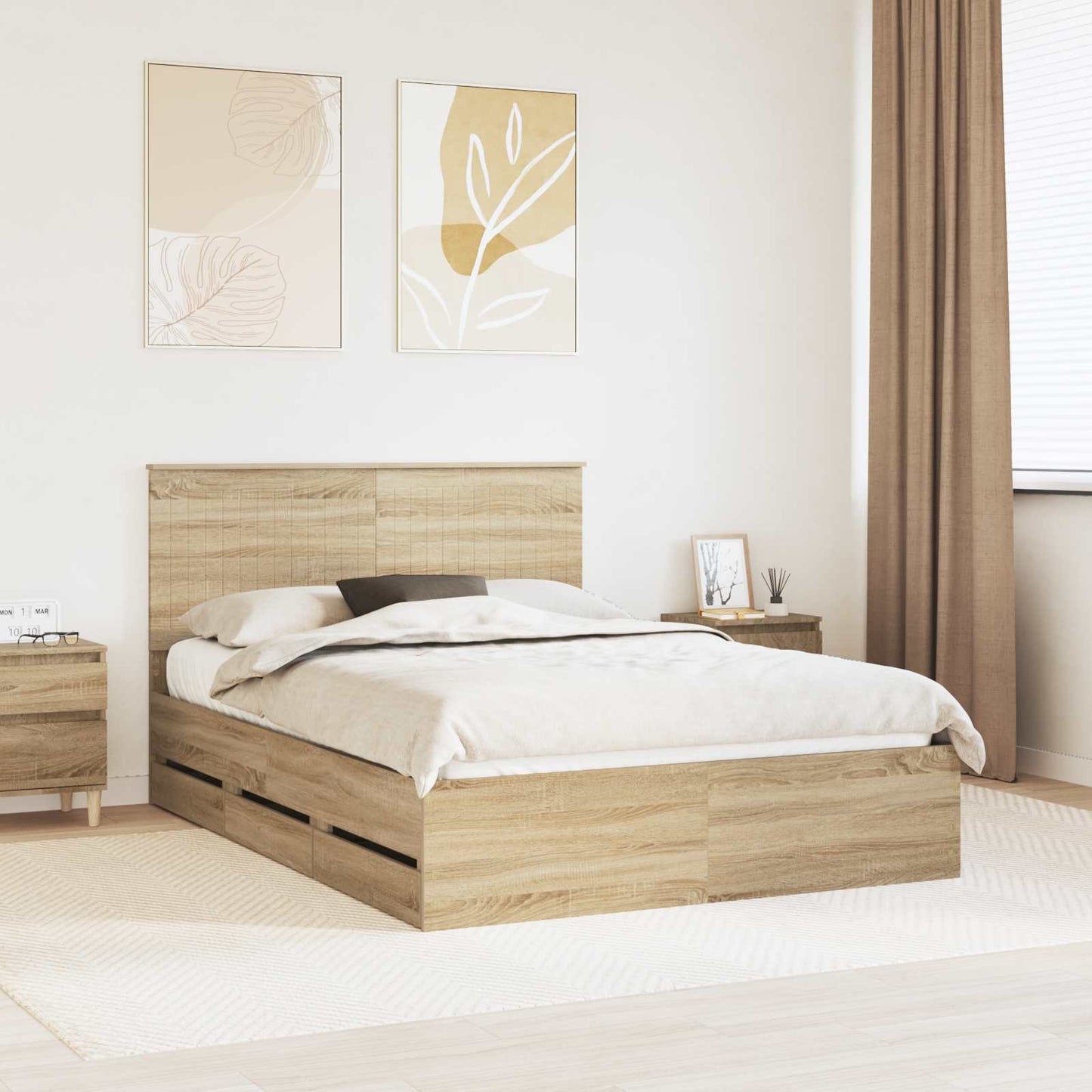 Bedframe met lade Sonoma Eiken 140 x 200 cm Ingenieurshout is nu te koop bij PeponiXL, paradijselijk wonen!