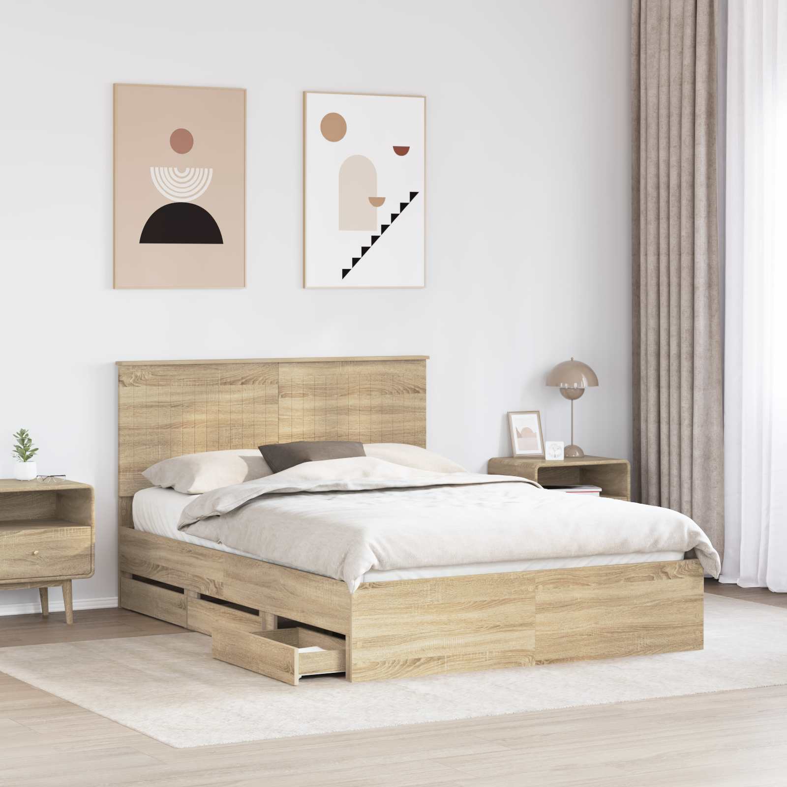 Bedframe met lade Sonoma Eiken 140 x 200 cm Ingenieurshout is nu te koop bij PeponiXL, paradijselijk wonen!