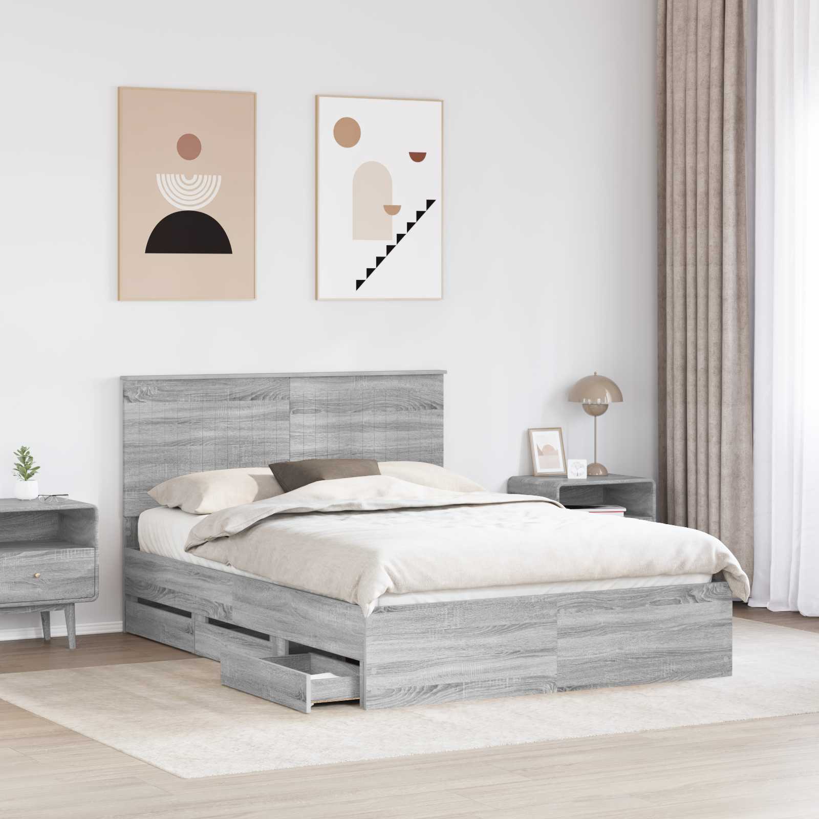 Bedframe met lade Grijs Sonoma 140 x 200 cm Ingenieurshout is nu te koop bij PeponiXL, paradijselijk wonen!