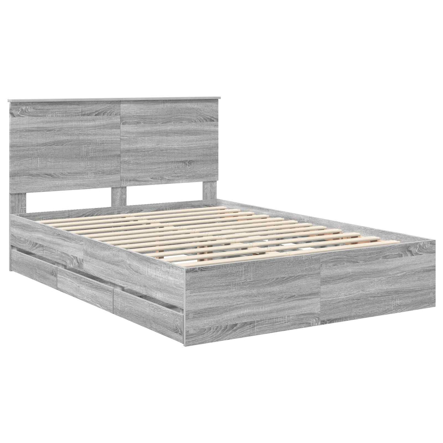 Bedframe met lade Grijs Sonoma 140 x 200 cm Ingenieurshout is nu te koop bij PeponiXL, paradijselijk wonen!