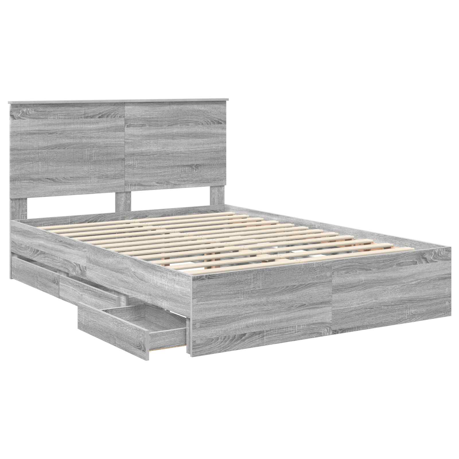 Bedframe met lade Grijs Sonoma 140 x 200 cm Ingenieurshout is nu te koop bij PeponiXL, paradijselijk wonen!
