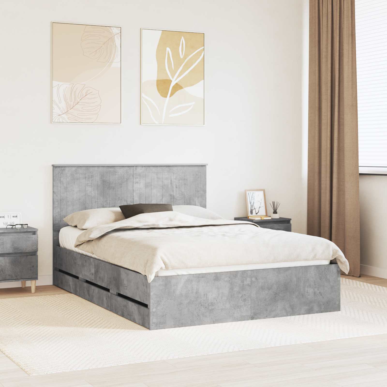 Bedframe met lade Beton Grijs 135 x 190 cm Ingenieurshout is nu te koop bij PeponiXL, paradijselijk wonen!