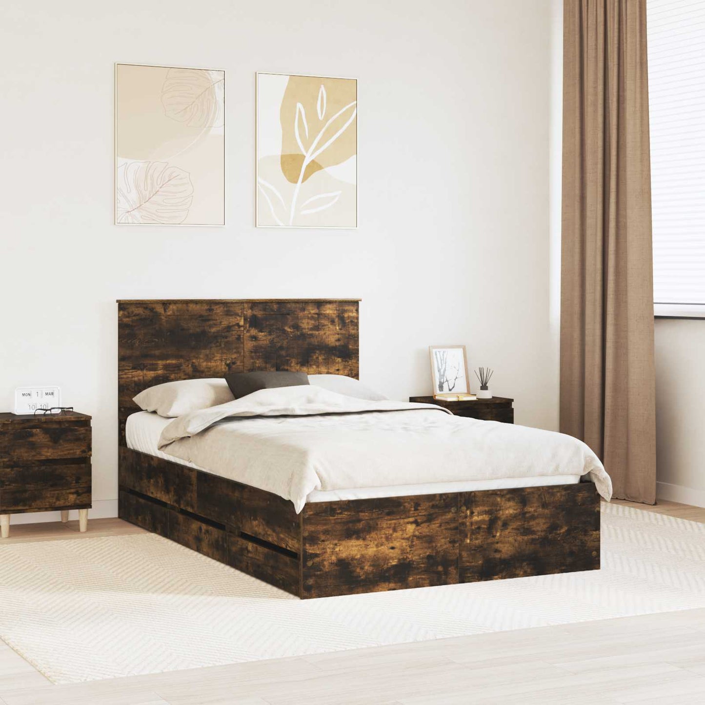 Bedframe met lade Gerookt eiken 120 x 190 cm Ingenieurshout is nu te koop bij PeponiXL, paradijselijk wonen!