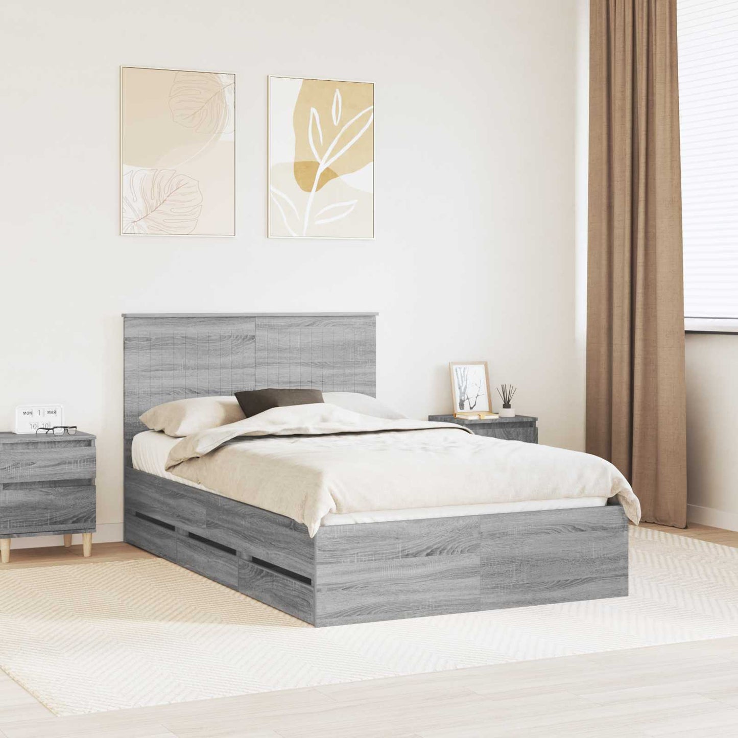 Bedframe met lade Grijs Sonoma 120 x 190 cm Ingenieurshout is nu te koop bij PeponiXL, paradijselijk wonen!