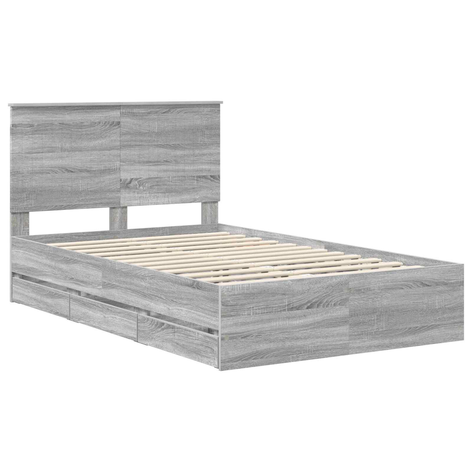 Bedframe met lade Grijs Sonoma 120 x 190 cm Ingenieurshout is nu te koop bij PeponiXL, paradijselijk wonen!