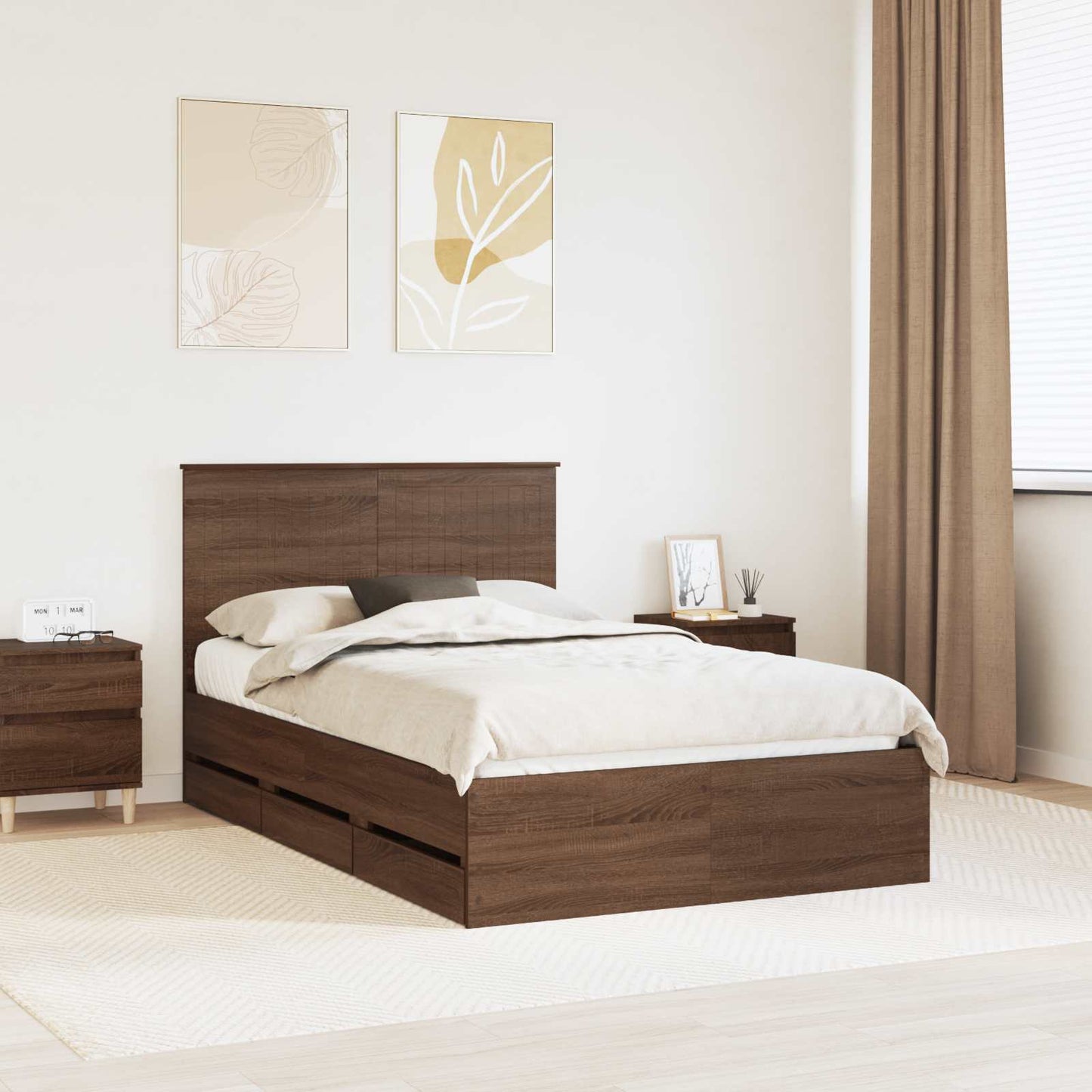 Bedframe met lade Bruin Eiken 120 x 190 cm Ingenieurshout is nu te koop bij PeponiXL, paradijselijk wonen!