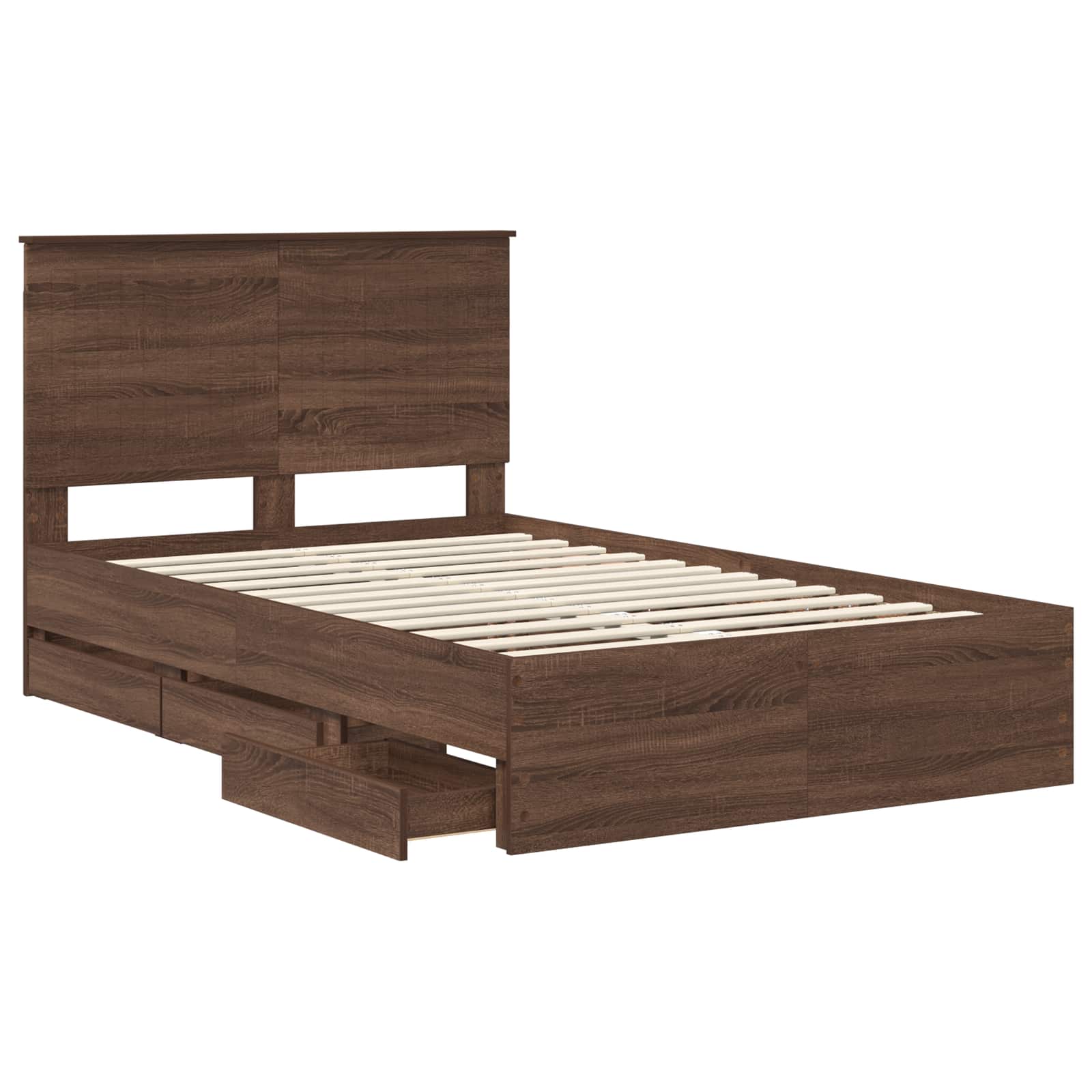 Bedframe met lade Bruin Eiken 120 x 190 cm Ingenieurshout is nu te koop bij PeponiXL, paradijselijk wonen!