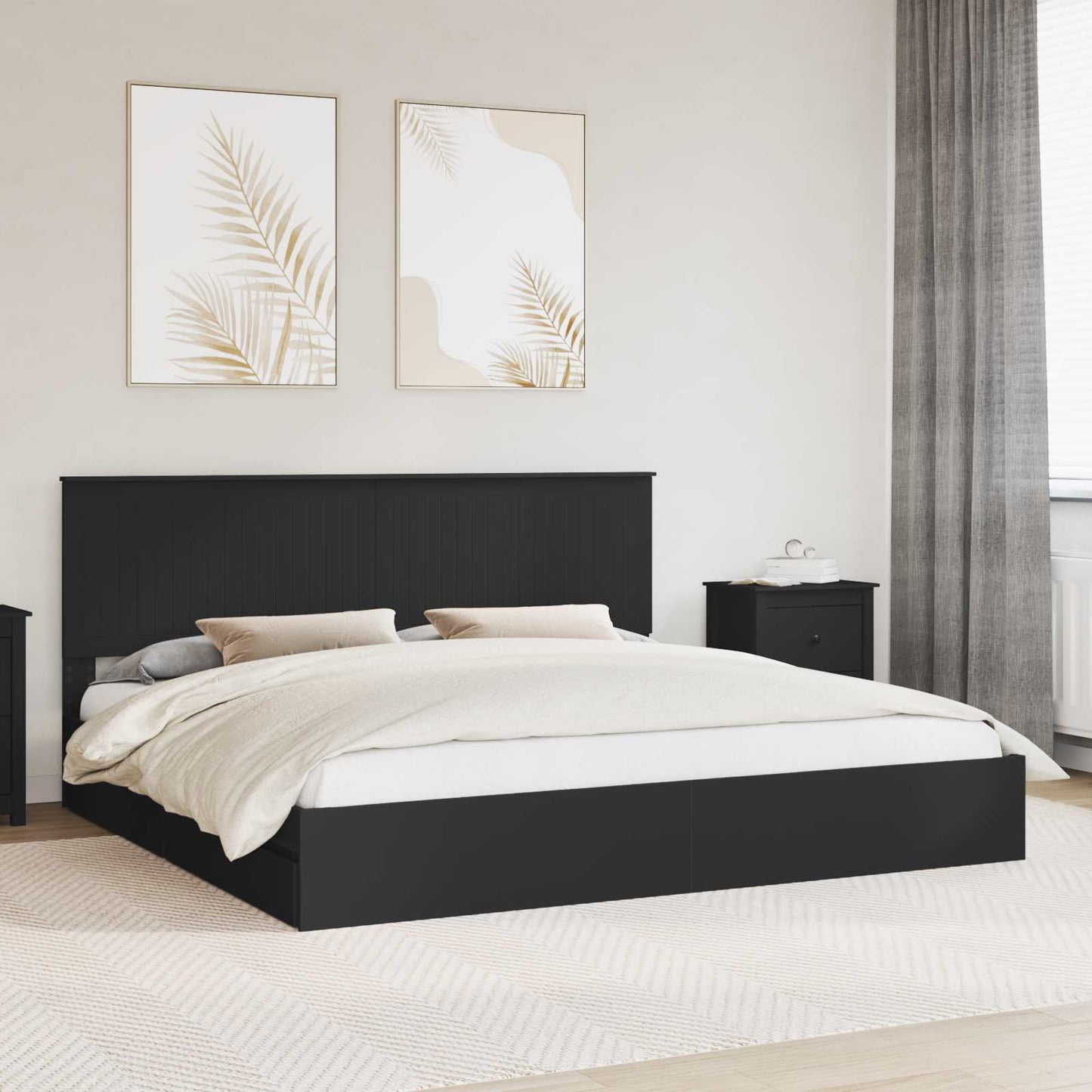 Opslag bed met hoofdeinde Zwart 200 x 200 cm Bewerkt hout is nu te koop bij PeponiXL, paradijselijk wonen!