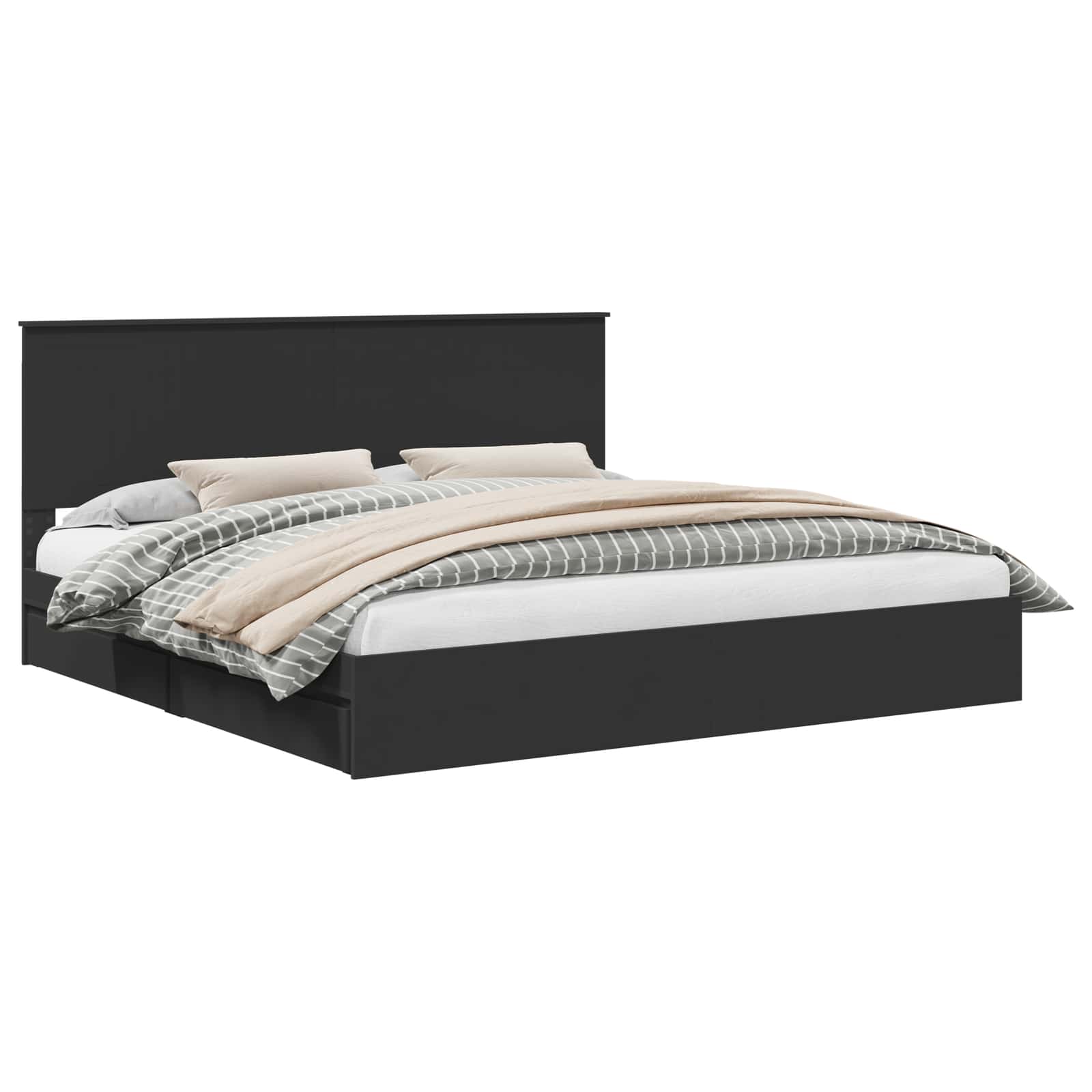 Opslag bed met hoofdeinde Zwart 200 x 200 cm Bewerkt hout is nu te koop bij PeponiXL, paradijselijk wonen!